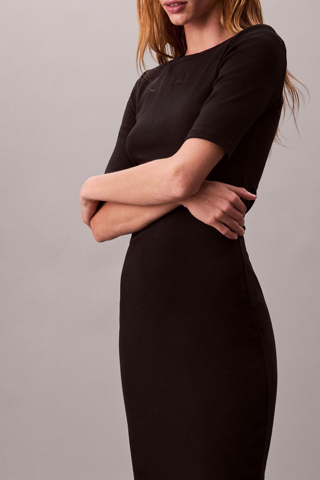 REFINED CONTOUR 1X1 RIB MIDI DRESS BLACK 2