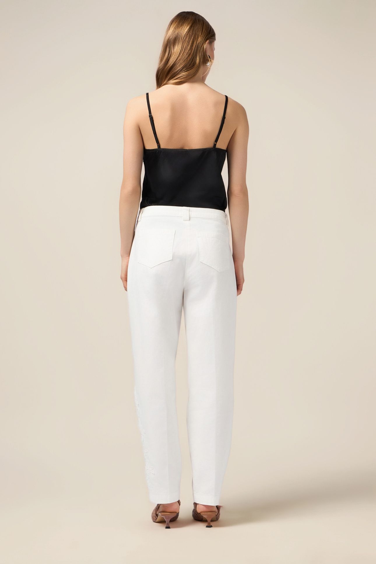 COTTON CHINOS WITH FLORAL EMBROIDERY WHITE 2