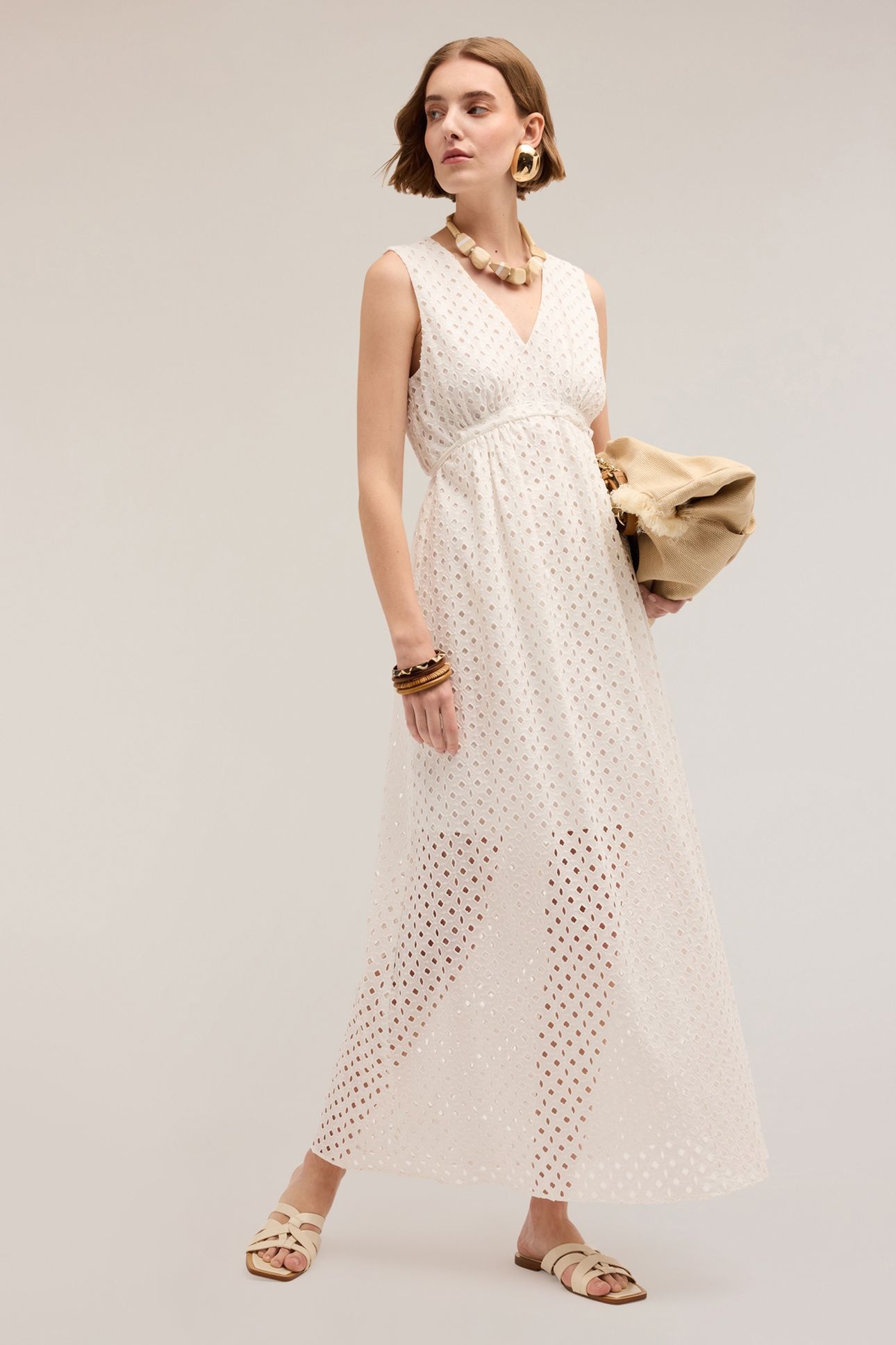 ladies white broderie anglaise dress LONG | Online Outlet white broderie anglaise maxi dress
