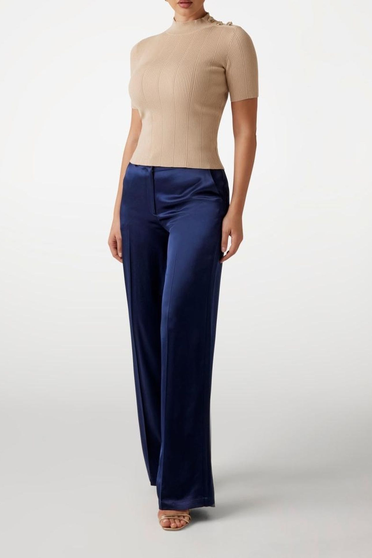 MARCIANO BY GUESS GRACE MOCK NECK SS SWEATER FAWN TAUPE 2