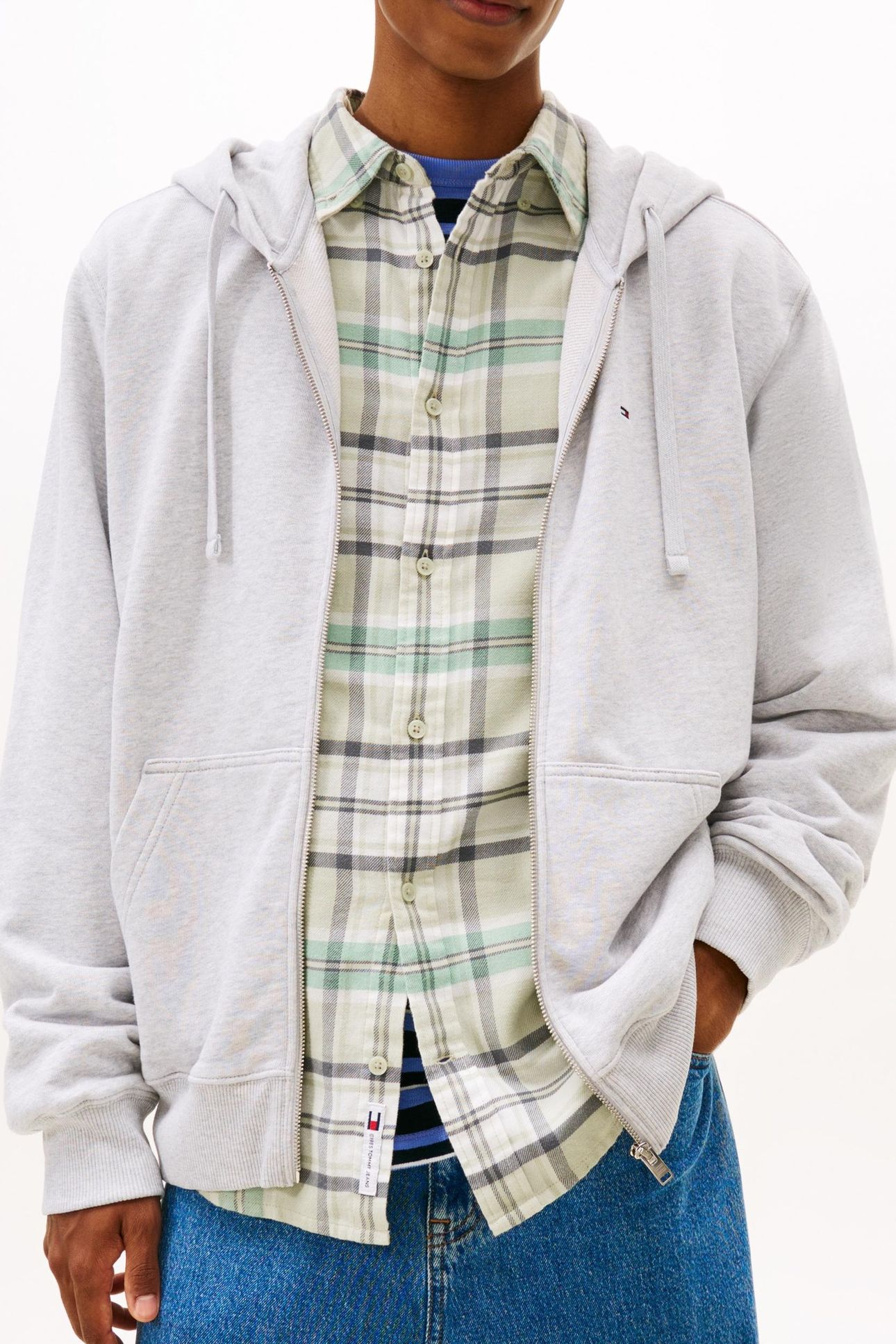 FLAG EMBROIDERY FLEECE ZIP THROUGH HOODIE GREY 3