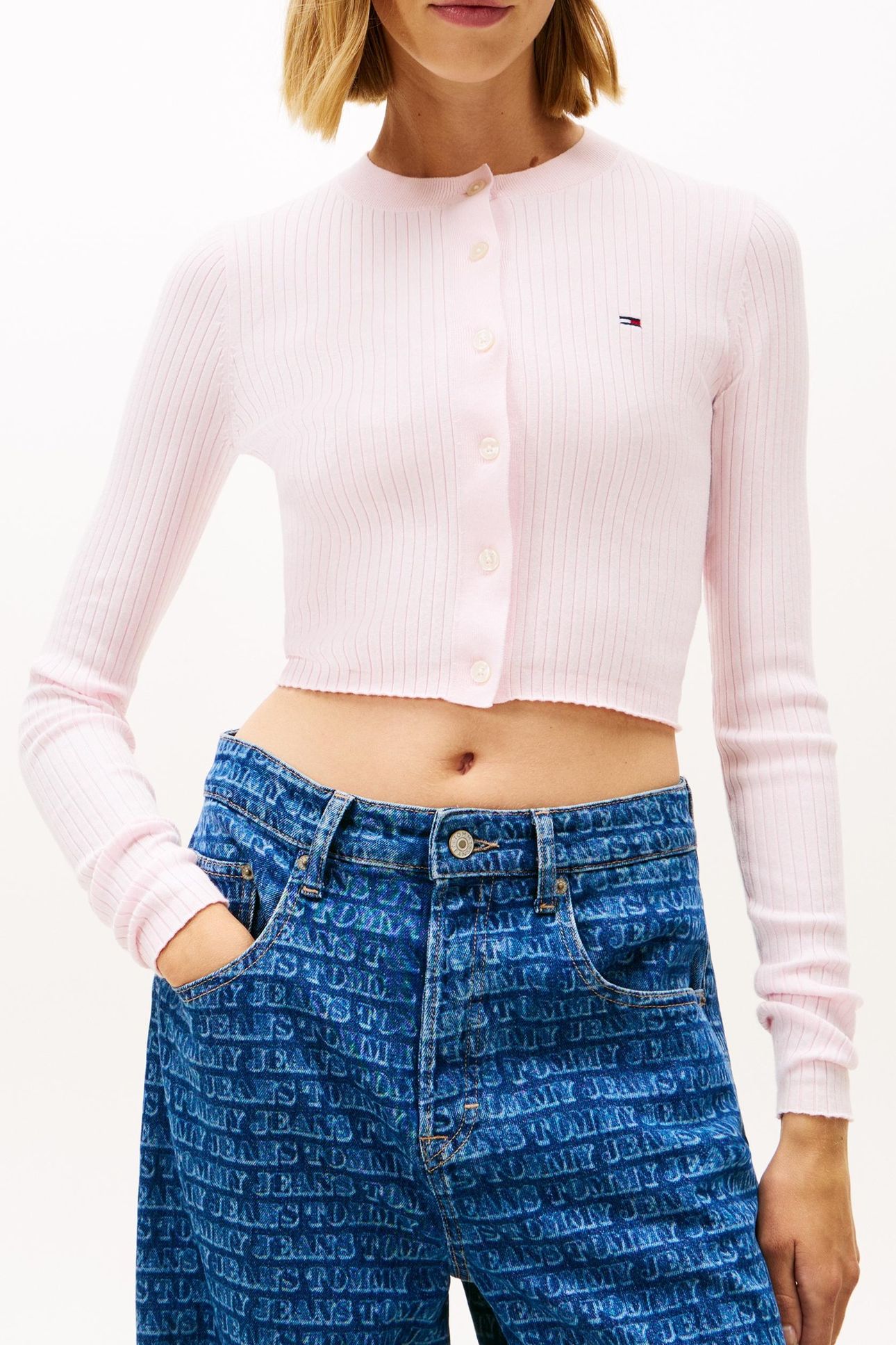 CROPPED RIB CARDIGAN LIGHT PINK 1