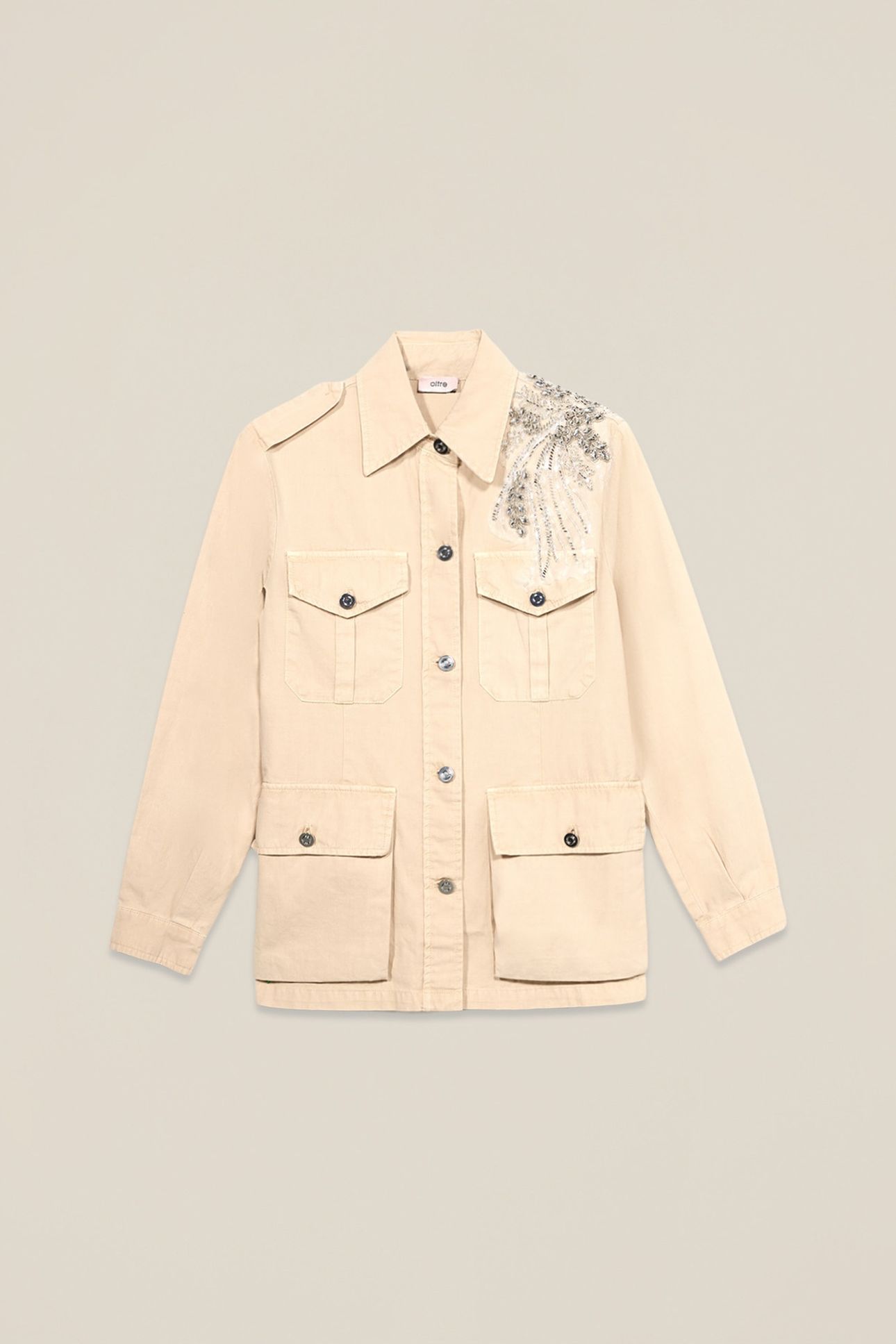 COTTON JACKET WITH JEWEL EMBROIDERY BEIGE 4