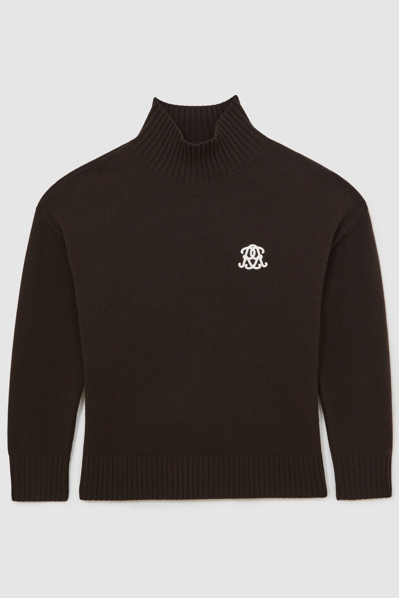 LS EMBROIDERED KNITTED STAND NECK JUMPER DARK BROWN 6