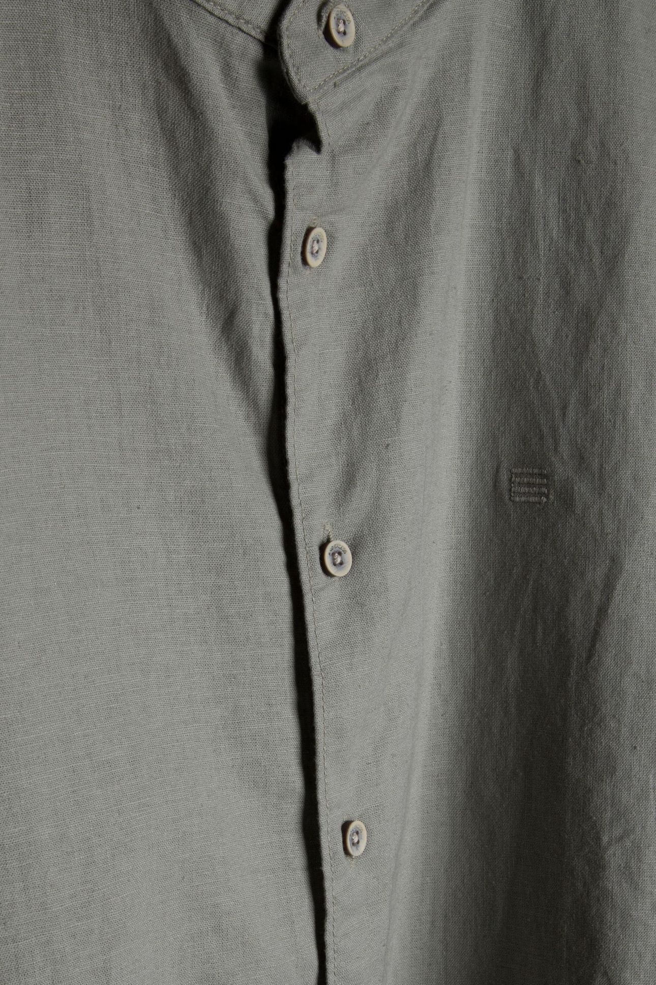 SHIRT SHORT SLEEVE GRANDDAD SOLID WITH LINEN LIGHT ARMY 5