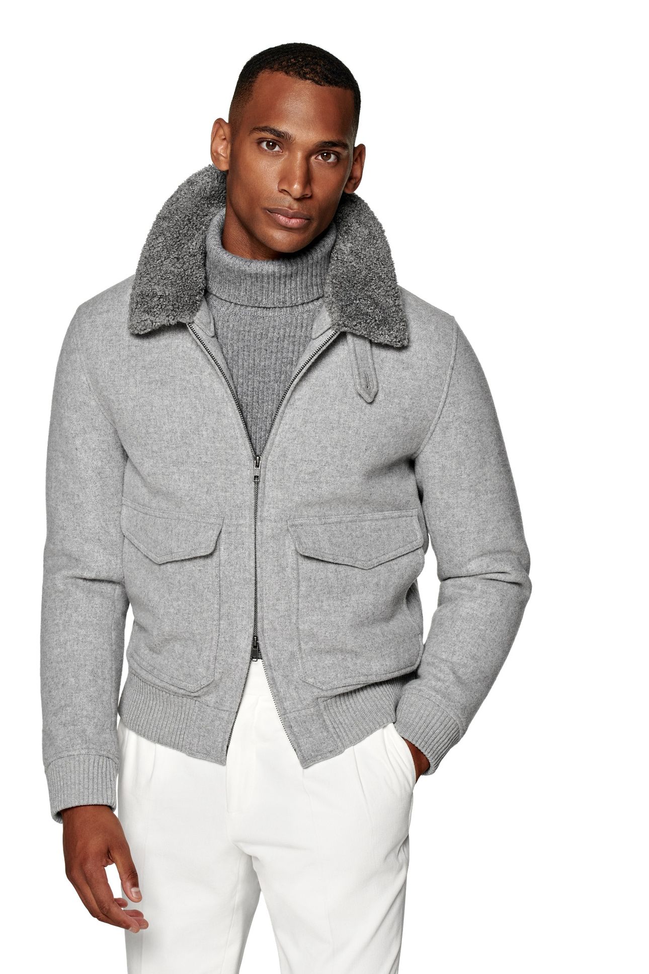 SHEARLING BOMBER-LT GREY 2