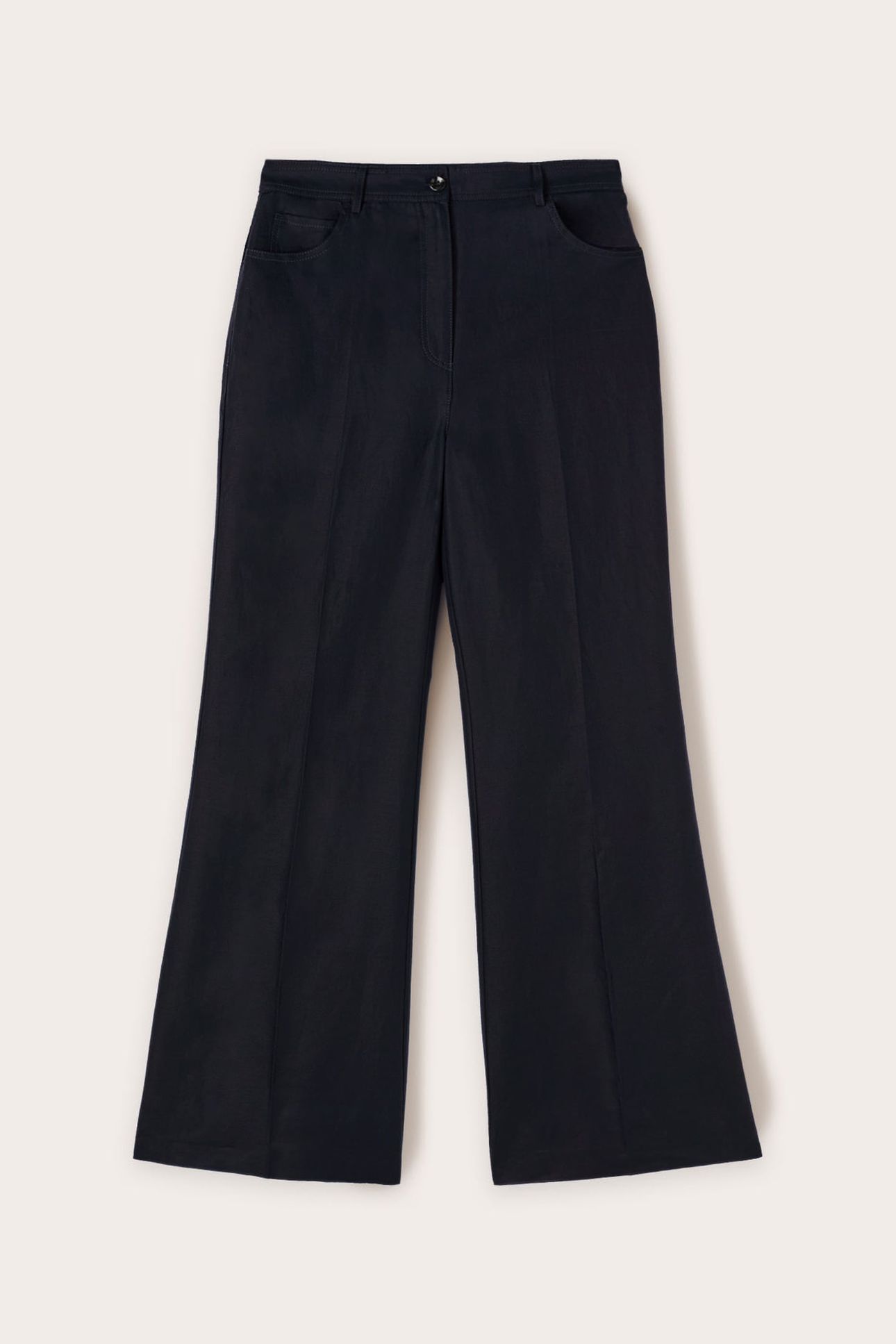 WIDE LEG LINEN BLEND TROUSERS BLUE 4