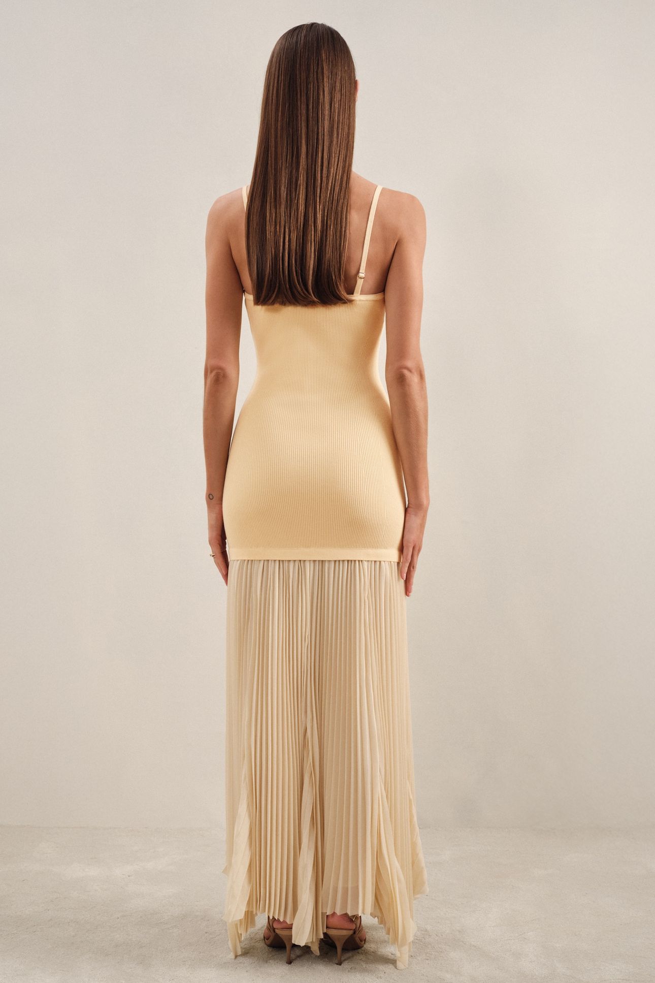 KNIT WOVEN MIDI DRESS YELLOW 2
