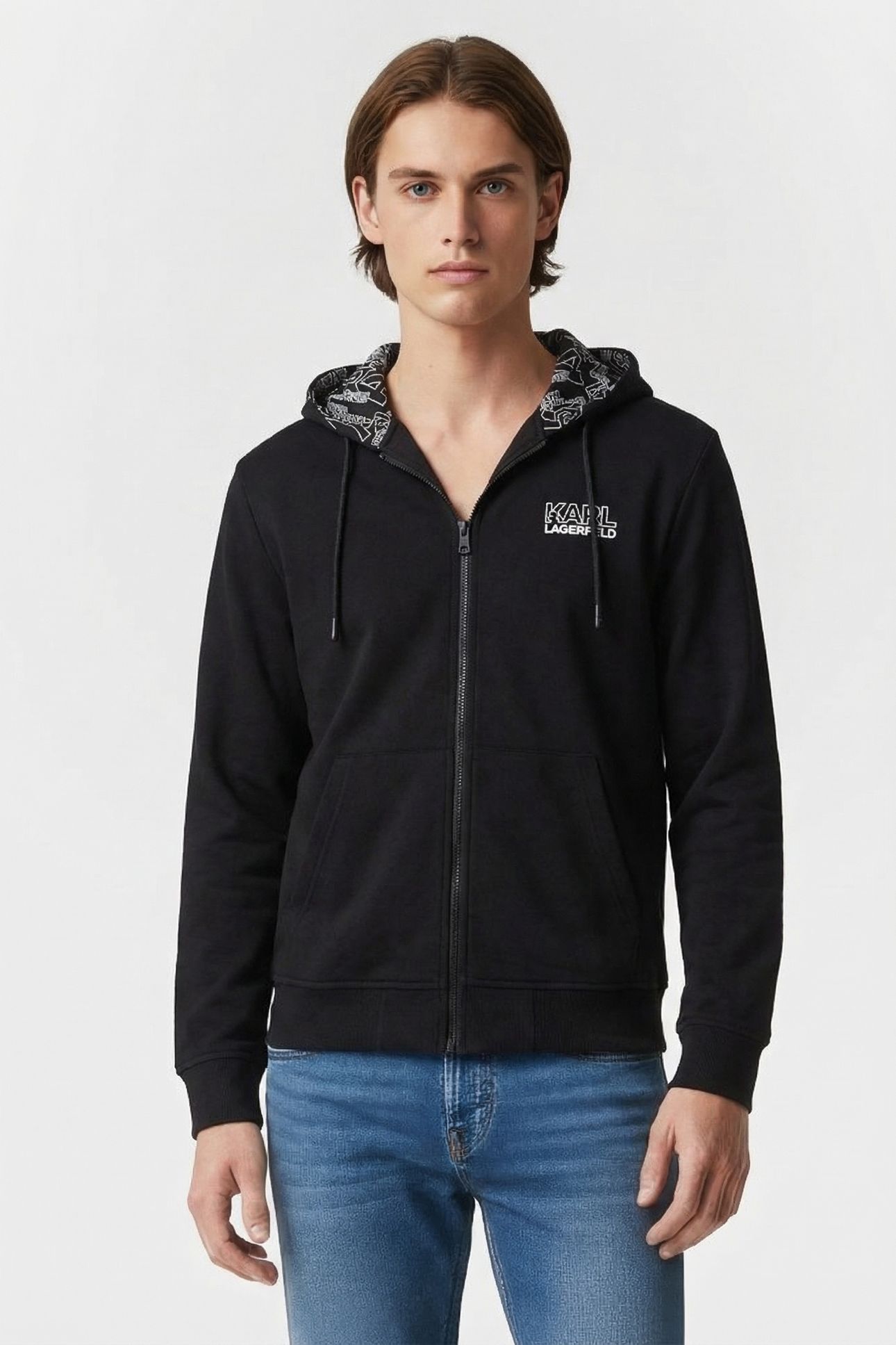 BLACK/WHITE SWEAT HOODY JACKET 1