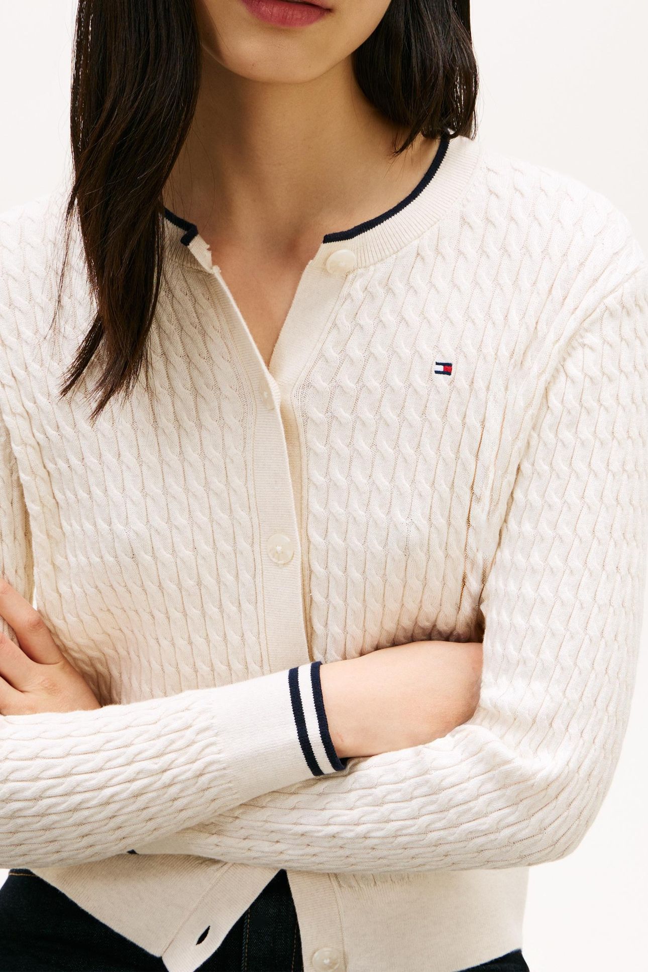 CABLE KNIT CARDIGAN IVORY PETAL TIPPING 4