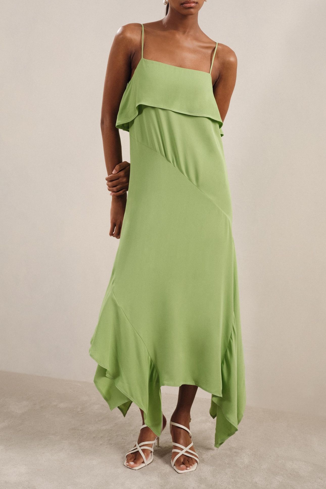 RUFFLE MIDI DRESS GREEN 1