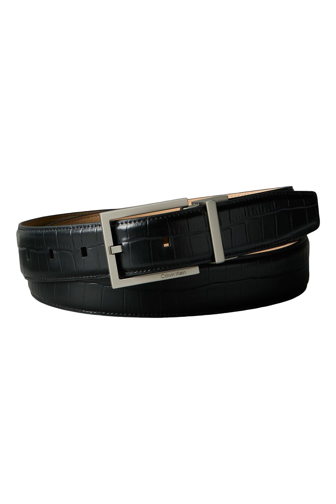 SQUARE BUCKLE CROC BELT BLACK/BRUSHED NICKEL 1