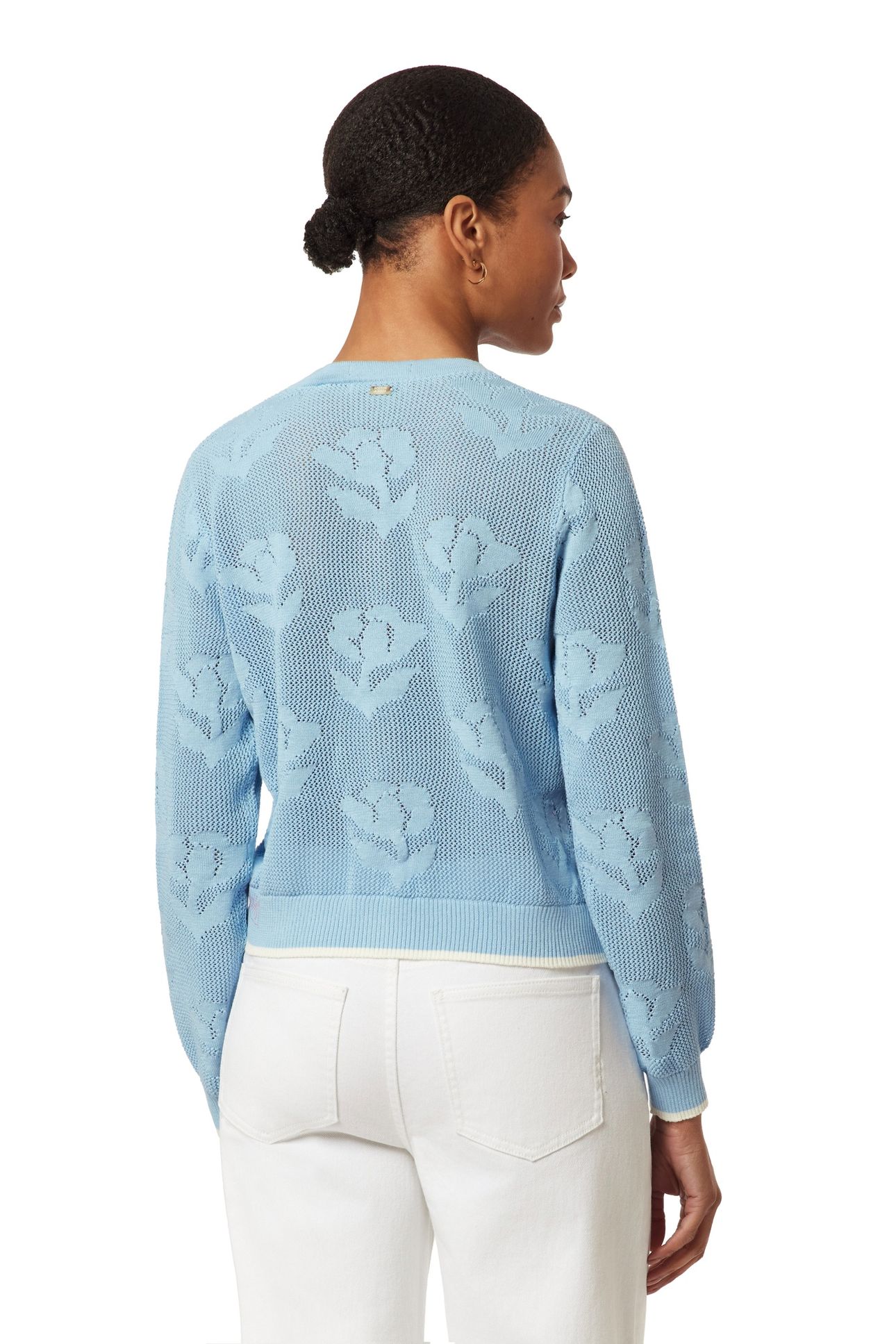 CREW NECK CARDIGAN CERULEAN OPEN KNIT FLORAL 3