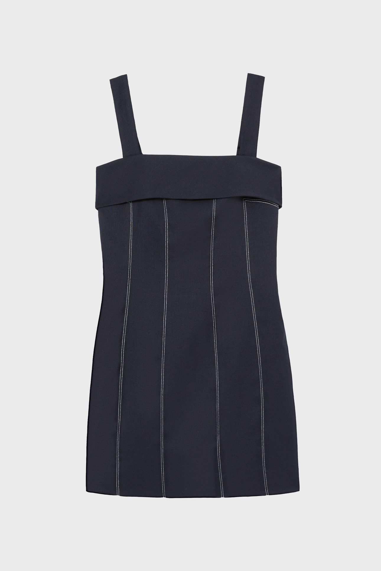SHORT CONTRAST STITCH LINEN DRESS NAVY 4