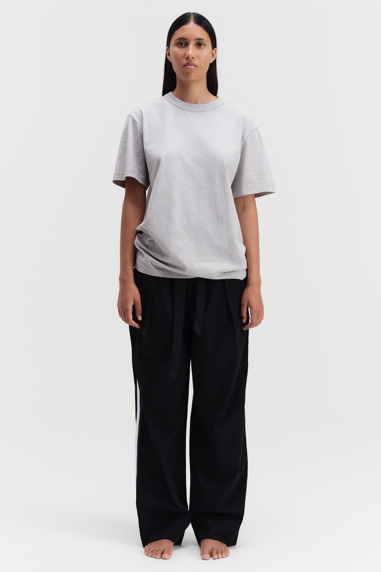 UNISEX POPLIN, PYJAMAS PANTS GROSGRAIN SIDE STRIPE ALL BLACK 3