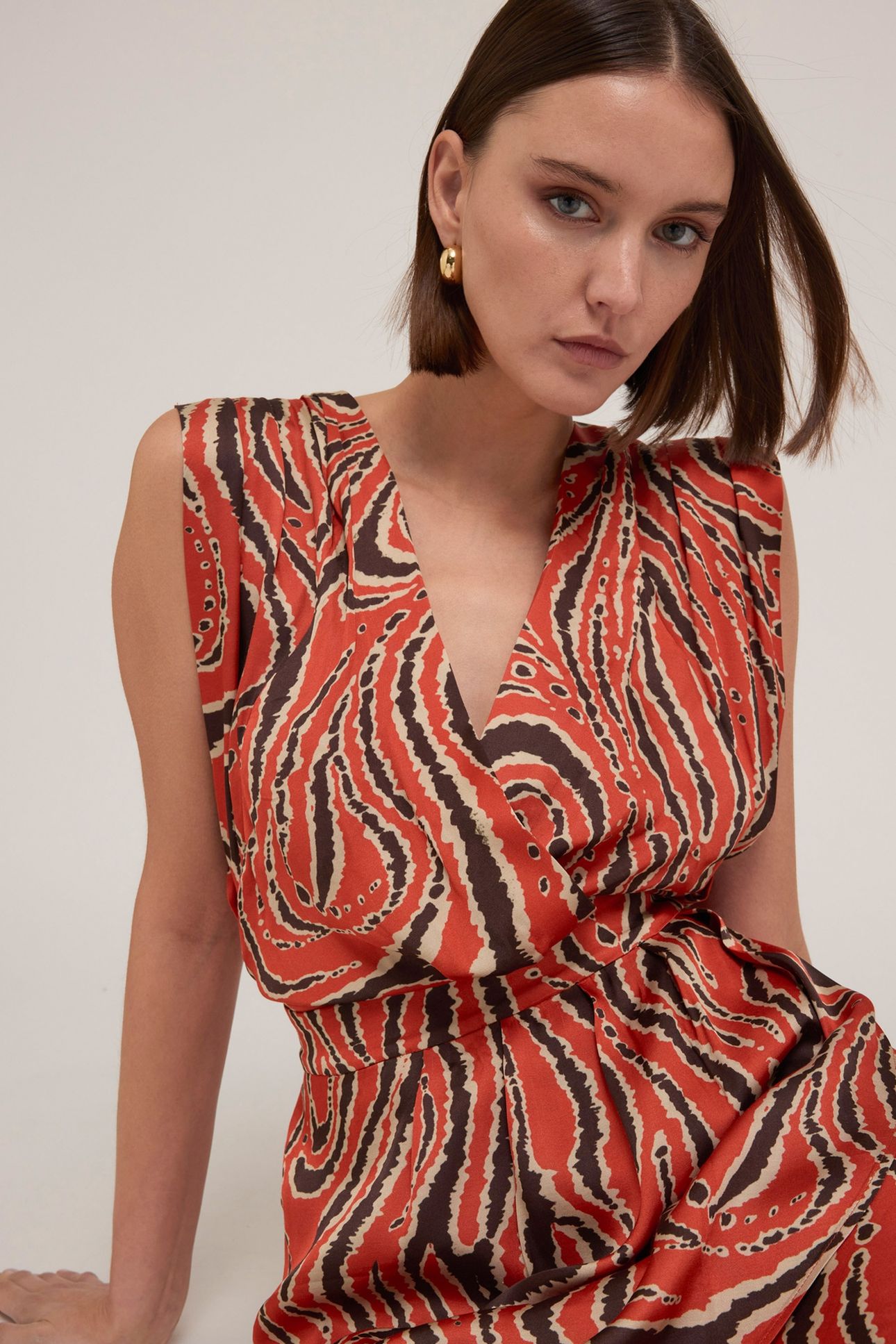 SHORT SATIN CROSSOVER DRESS WITH PRINT ORANGE 4