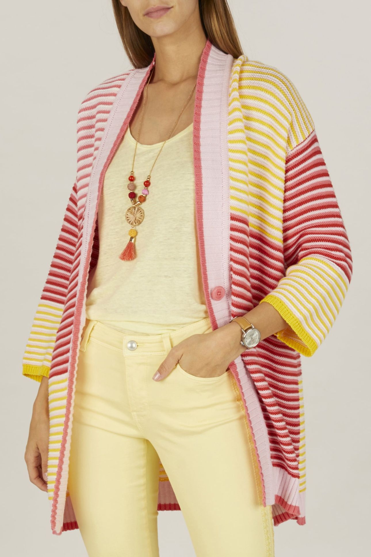 LONG MULTICOLORED CARDIGAN IN PINK 1