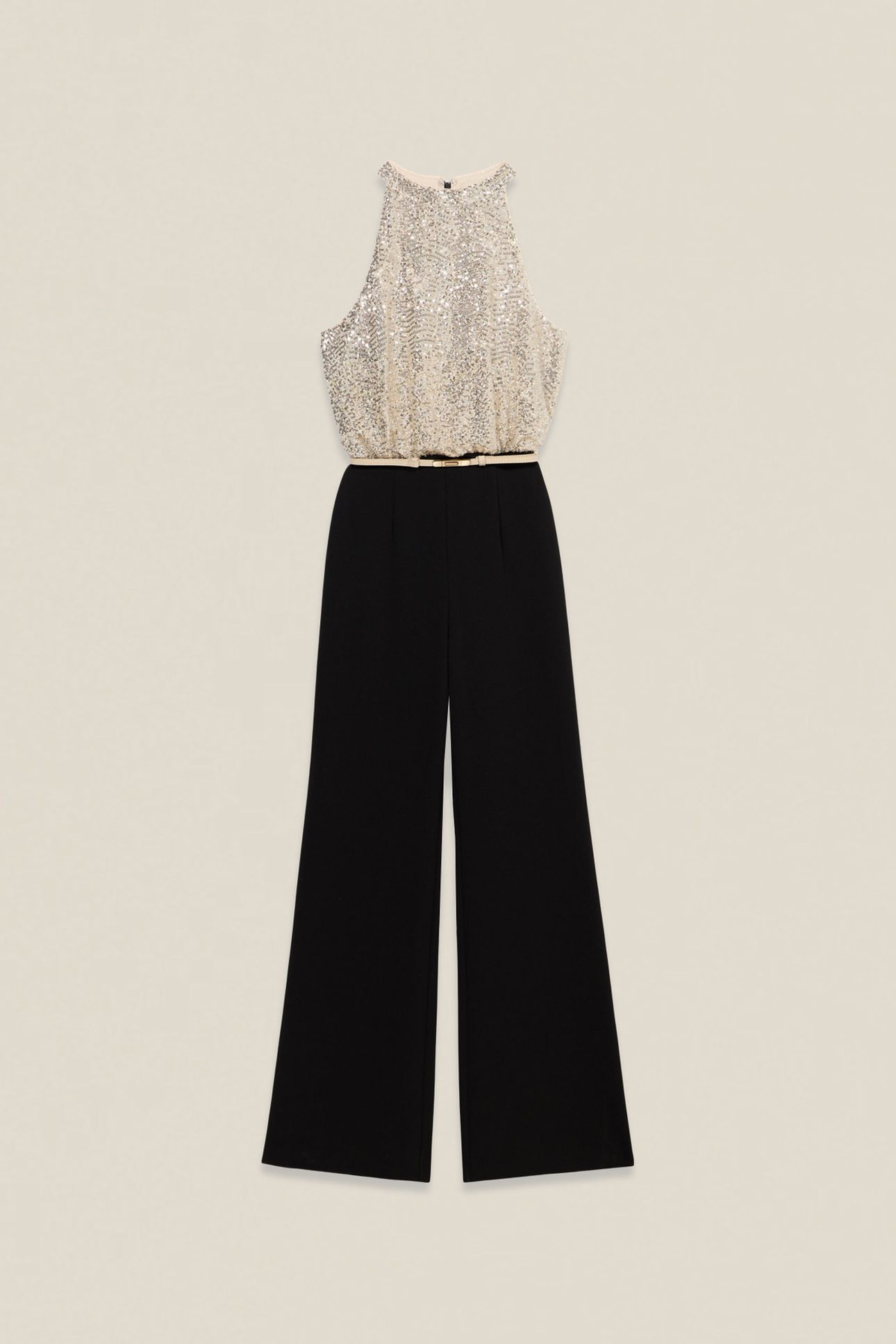 TWO-MATERIAL JUMPSUIT WITH SEQUIN TOP BLACK 4
