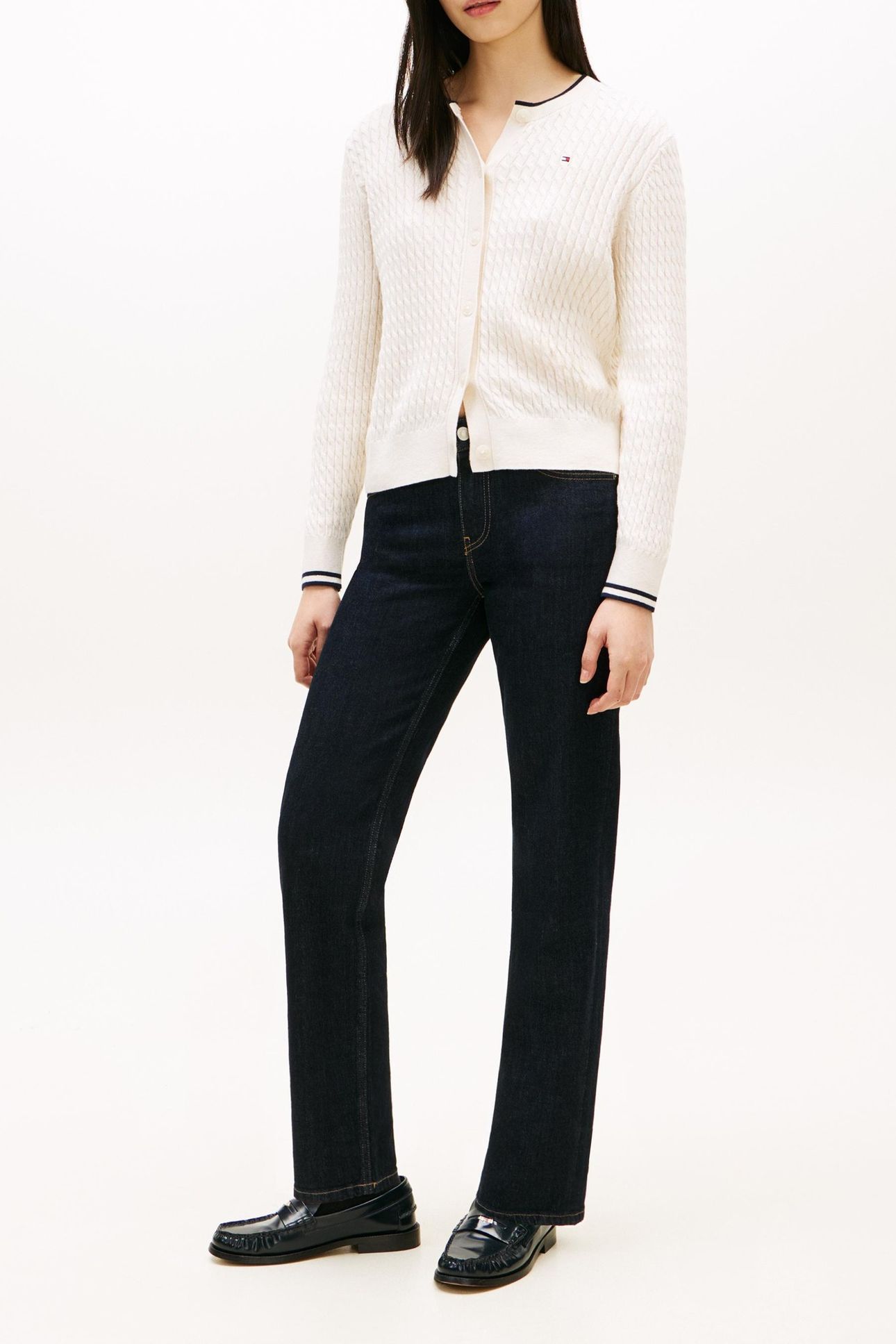 CABLE KNIT CARDIGAN IVORY PETAL TIPPING 2