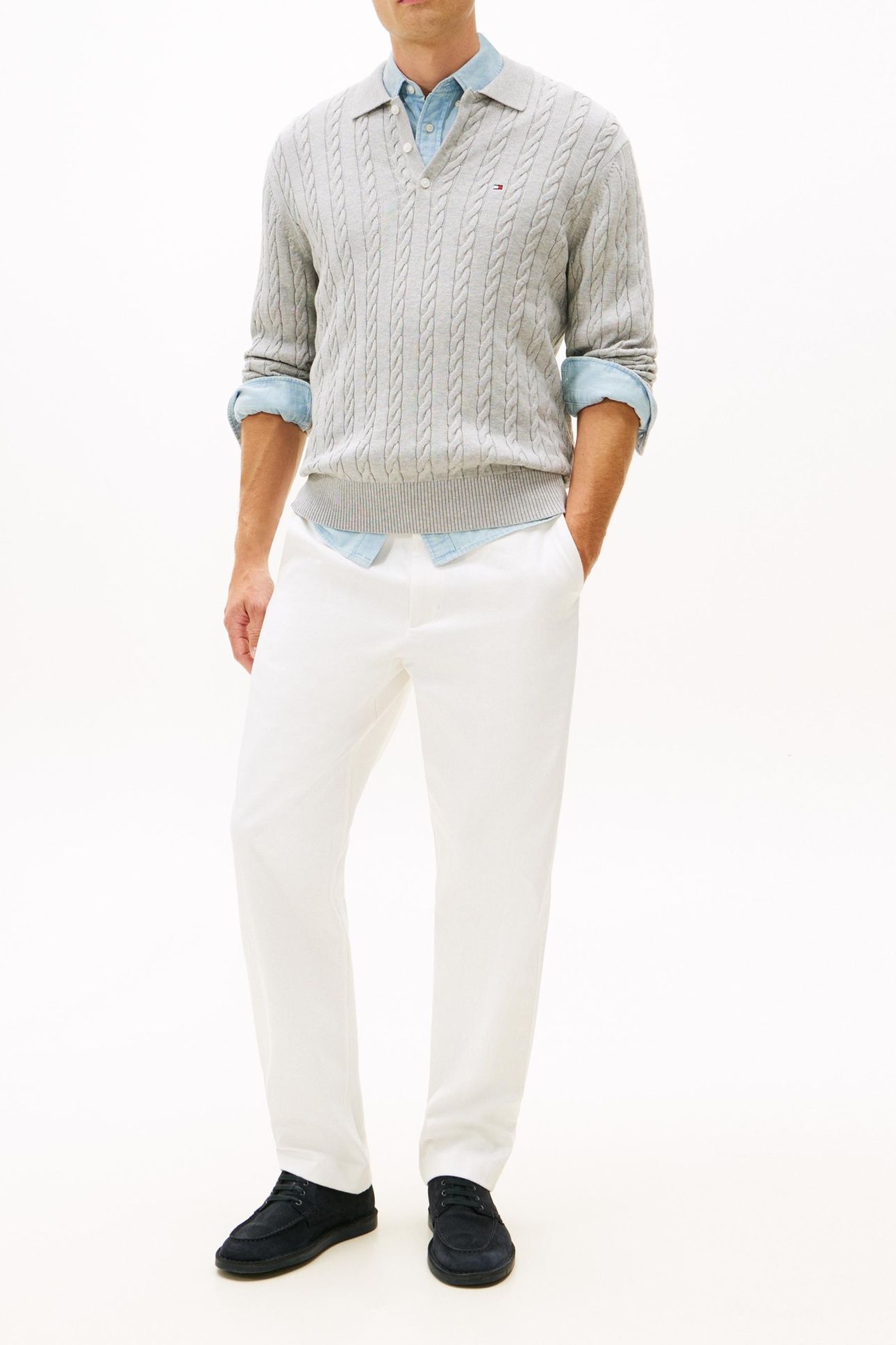 CLASSIC COTTON CABLE SWEATER LIGHT GREY HEATHER 4