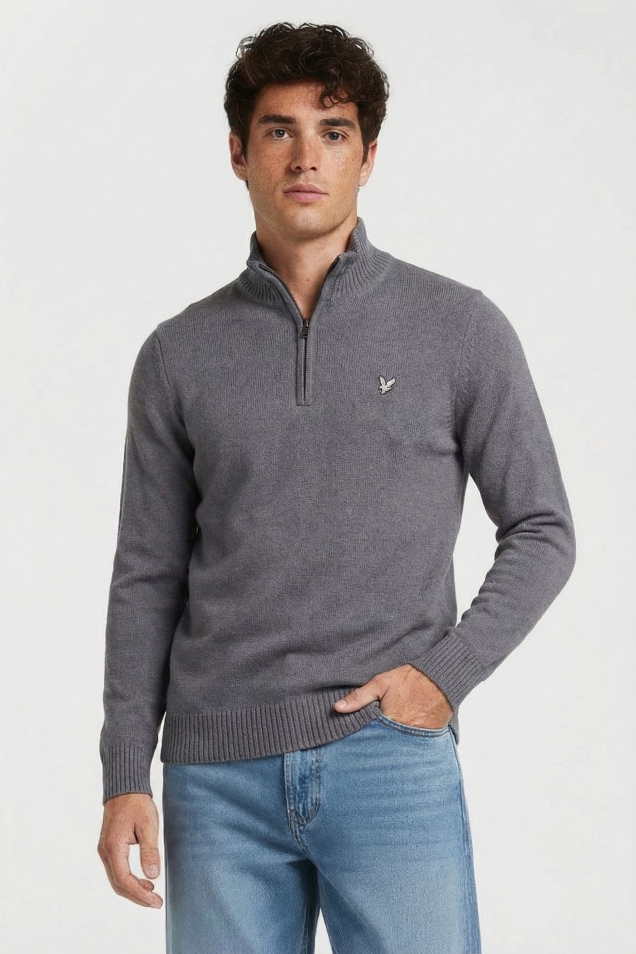 LAMBSWOOL QUARTER ZIP JUMPER LIGHT SHADOW 1