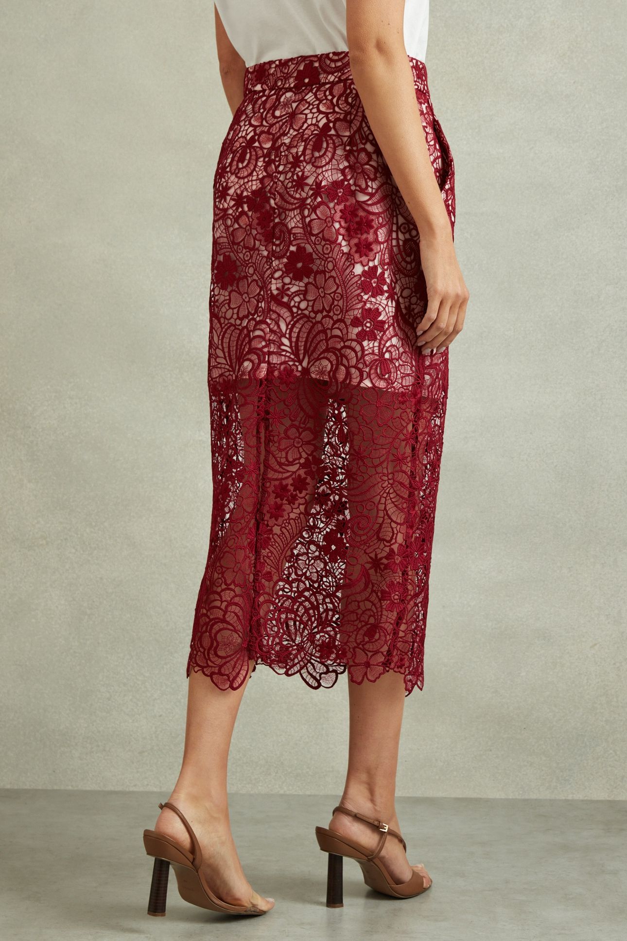 LACE PENCIL SKIRT BURGUNDY 3