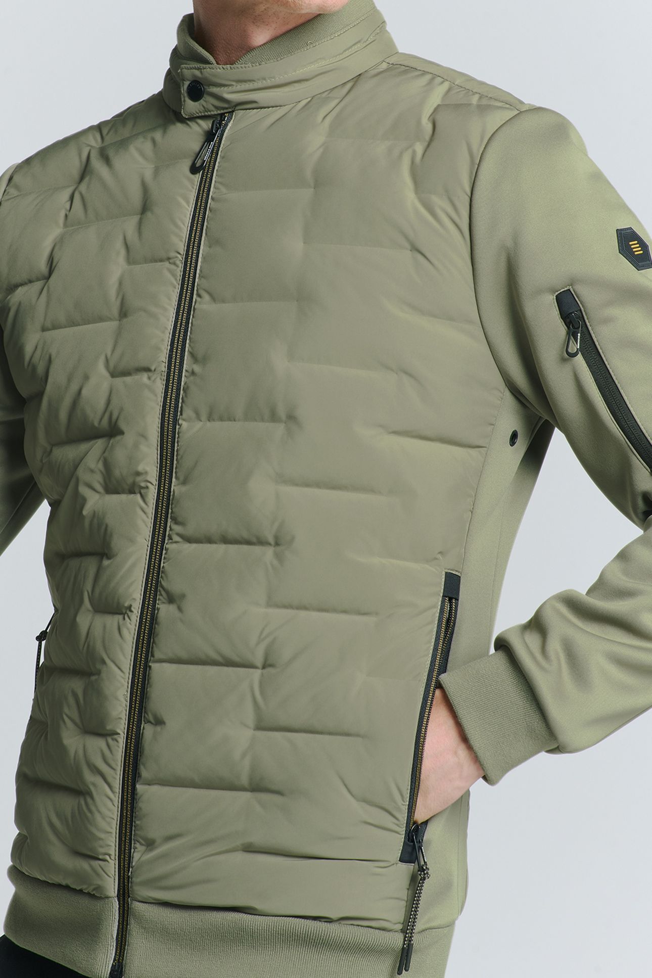 JACKET SHORT FIT SEALED KNITTED MIX LIGHT ARMY 7