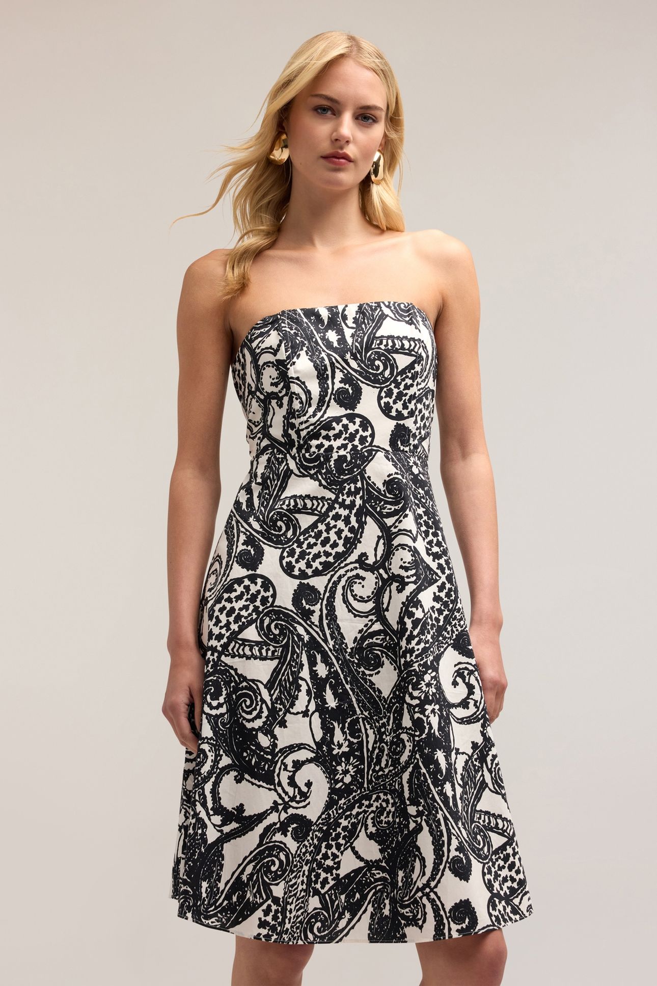 PAISLEY PATTERN COTTON MINI DRESS BLACK 1