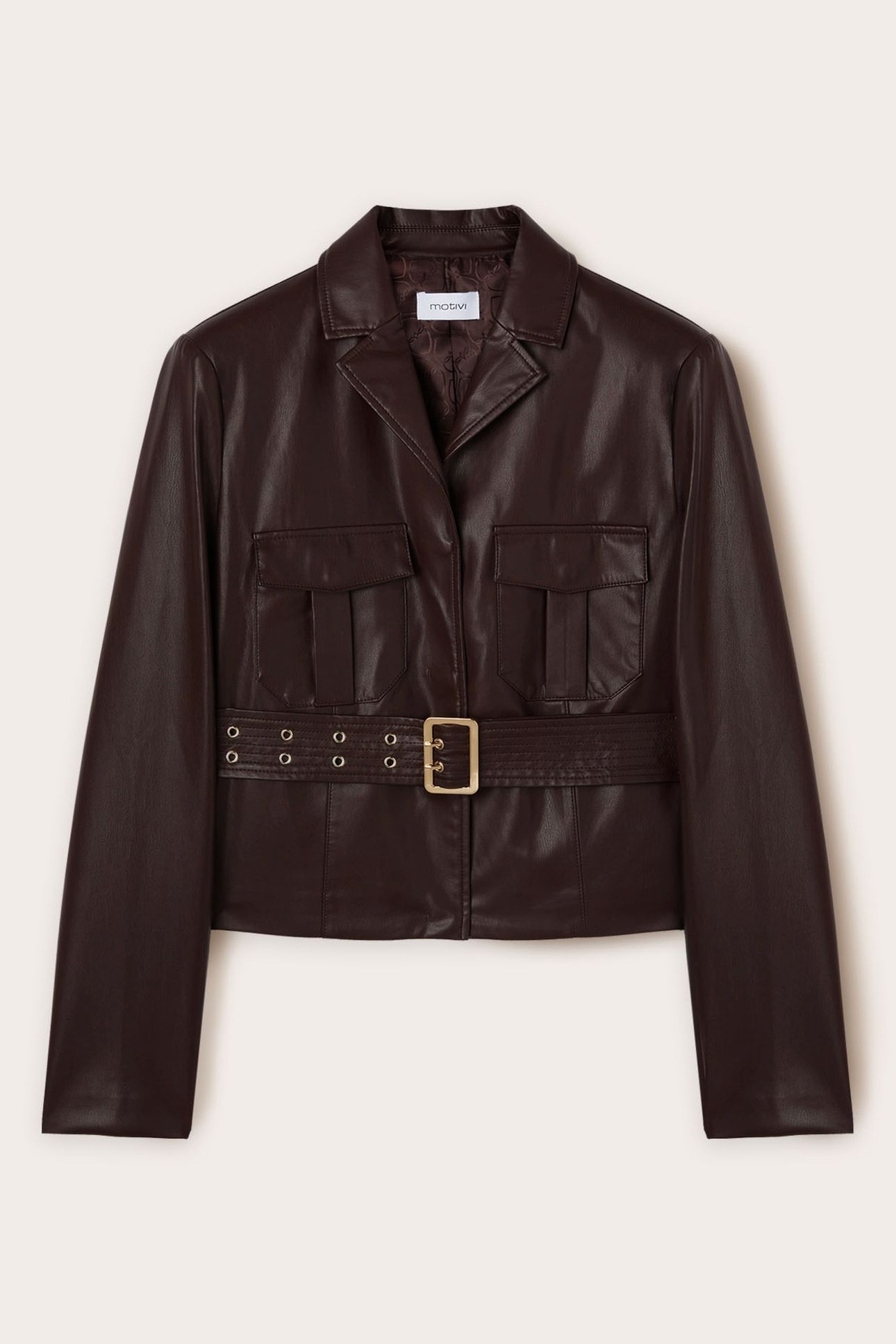 COATED FABRIC JACKET WITH BELT BROWN 4