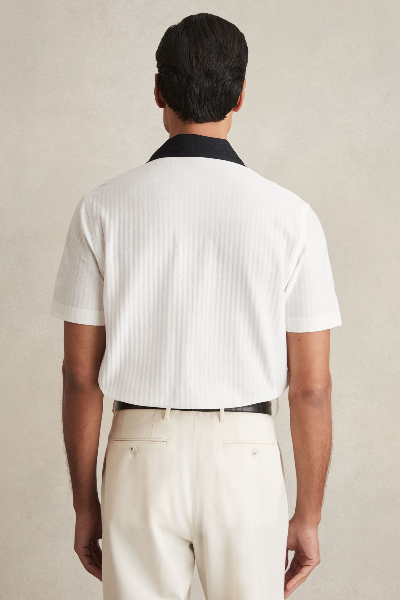 SS TEXTURED COLOUR BLOCK CUBAN SHIRT WHITE/NAVY 2