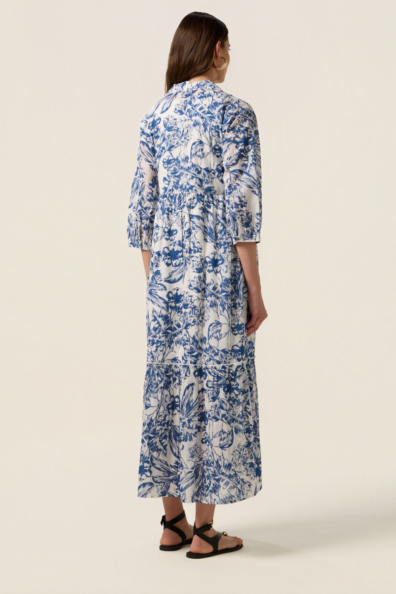 LONG PATTERNED COTTON SHIRTDRESS LIGHT BLUE 3