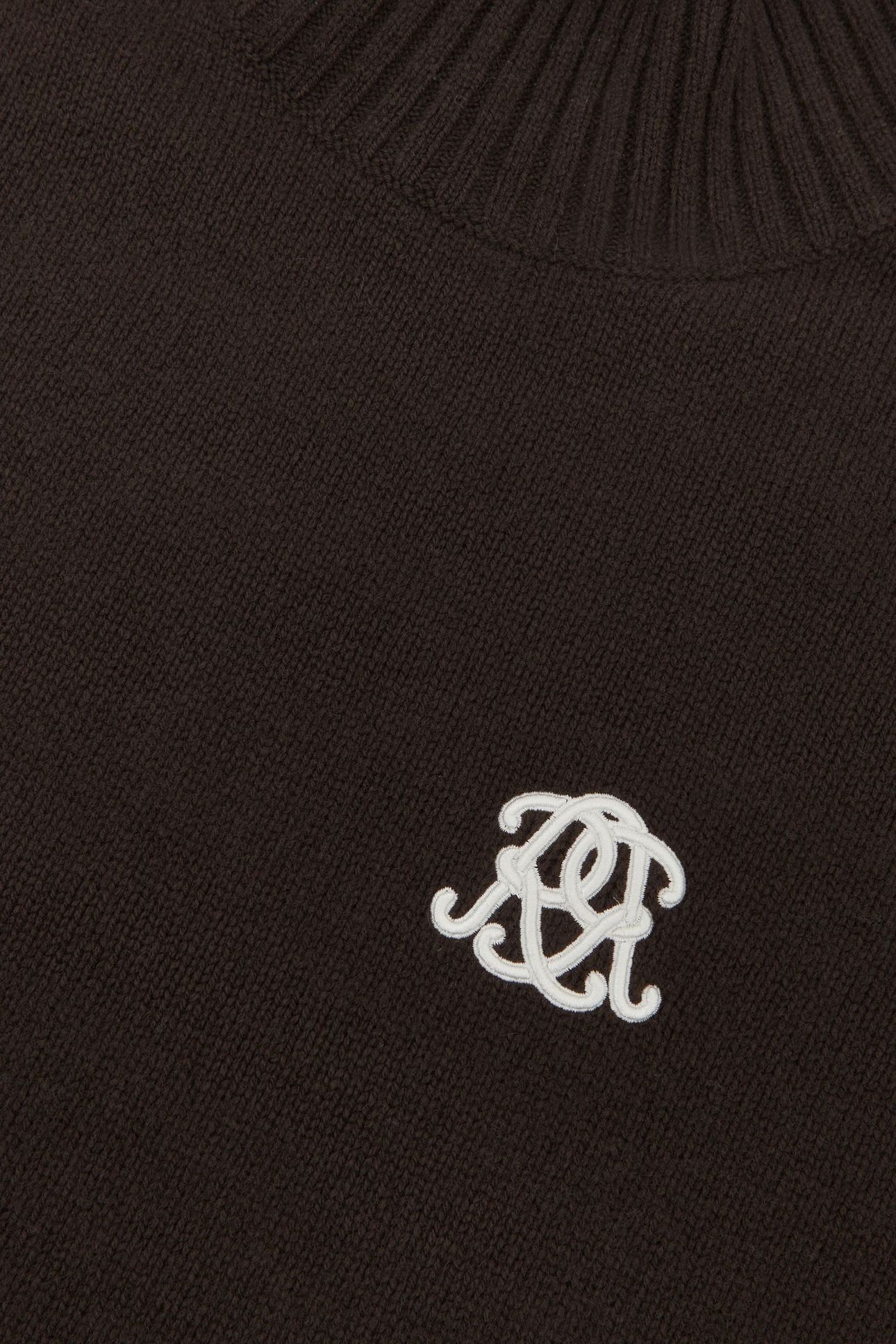 LS EMBROIDERED KNITTED STAND NECK JUMPER DARK BROWN 7