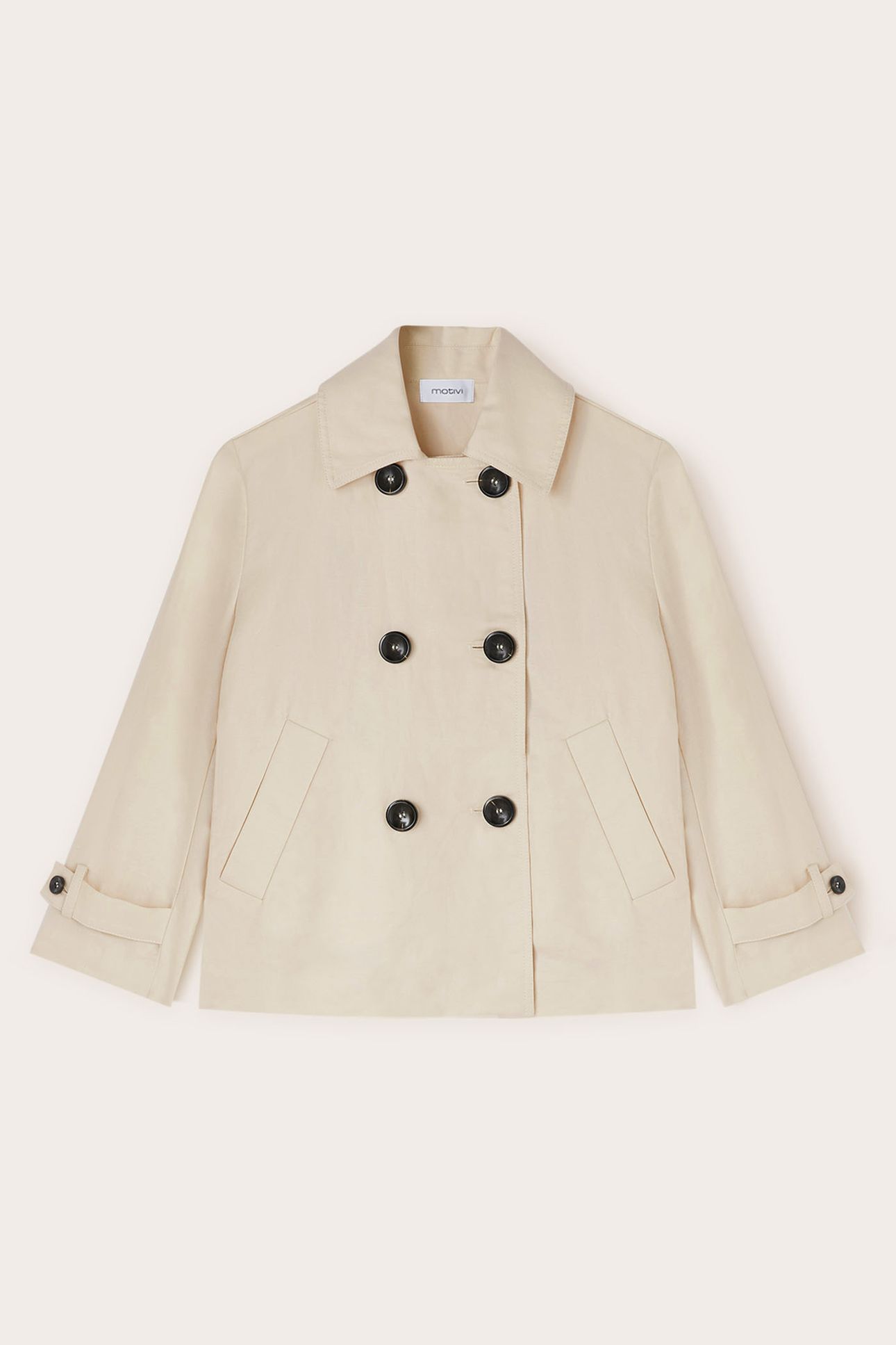 LINEN BLEND CANVAS PEA COAT BEIGE 4