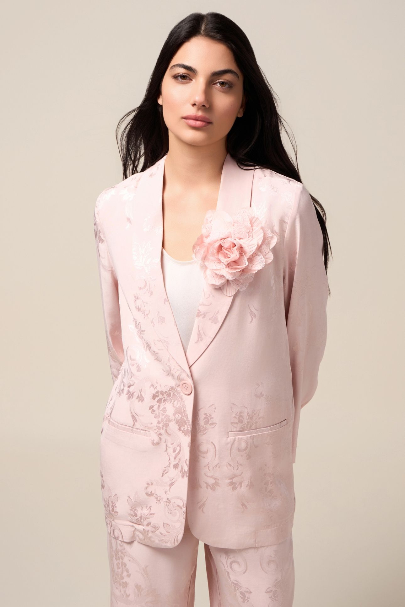 JACQUARD BLAZER WITH BROOCH PINK 1