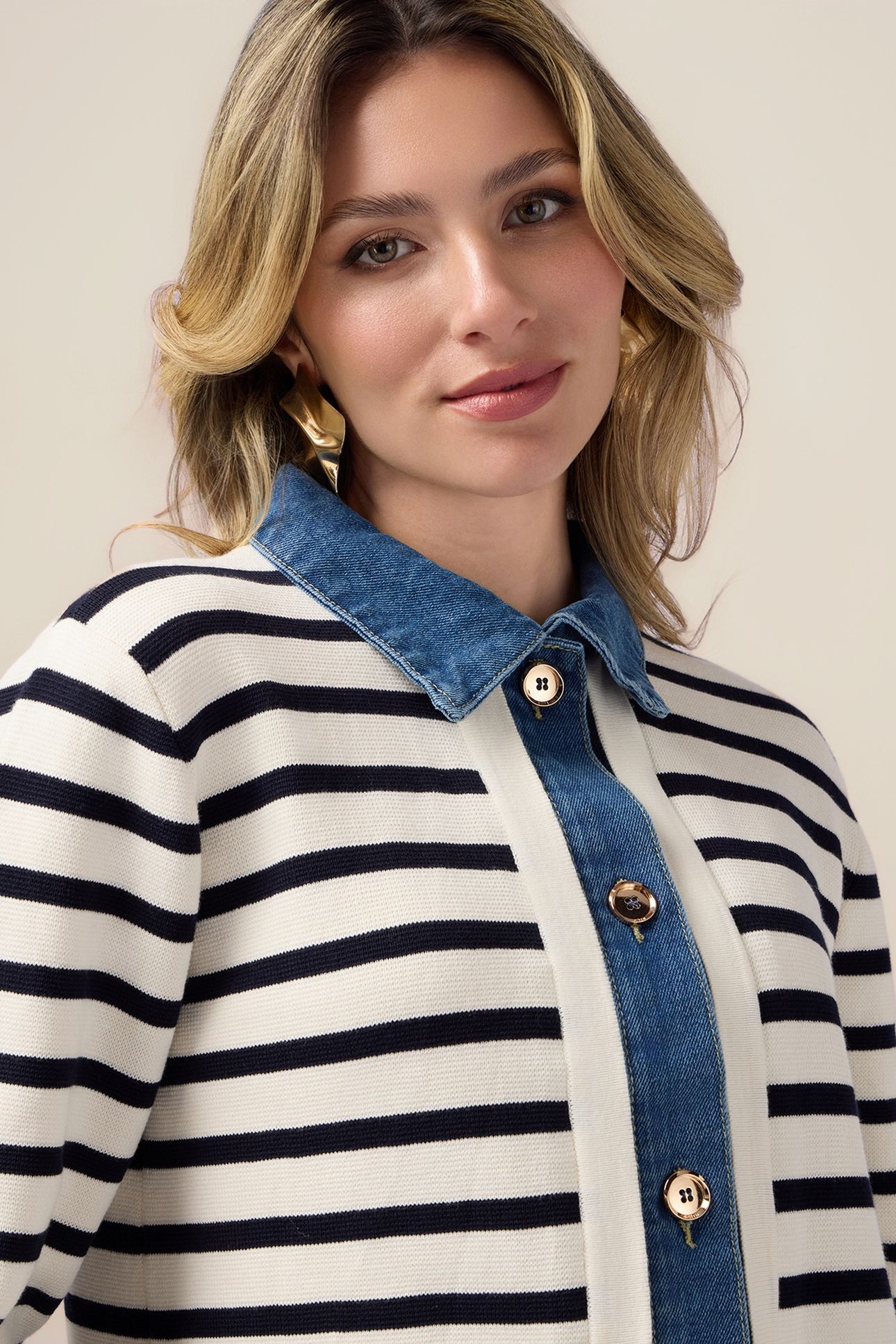 CARDIGAN WITH DENIM INSERTS BLUE 4