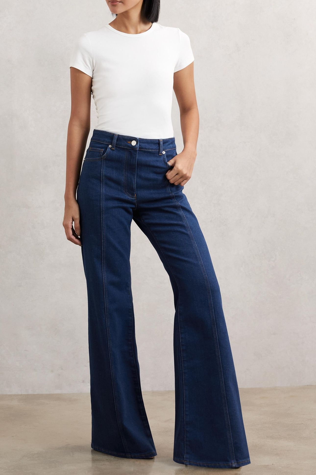 FLARE PIN STITCH JEAN BLUE 1