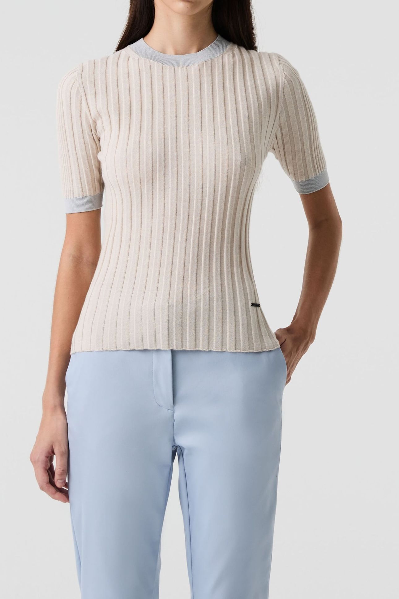 FONELE V1.Y9.01 FLAT-KNIT-SHIRT STONE/CLOUD GREY 1