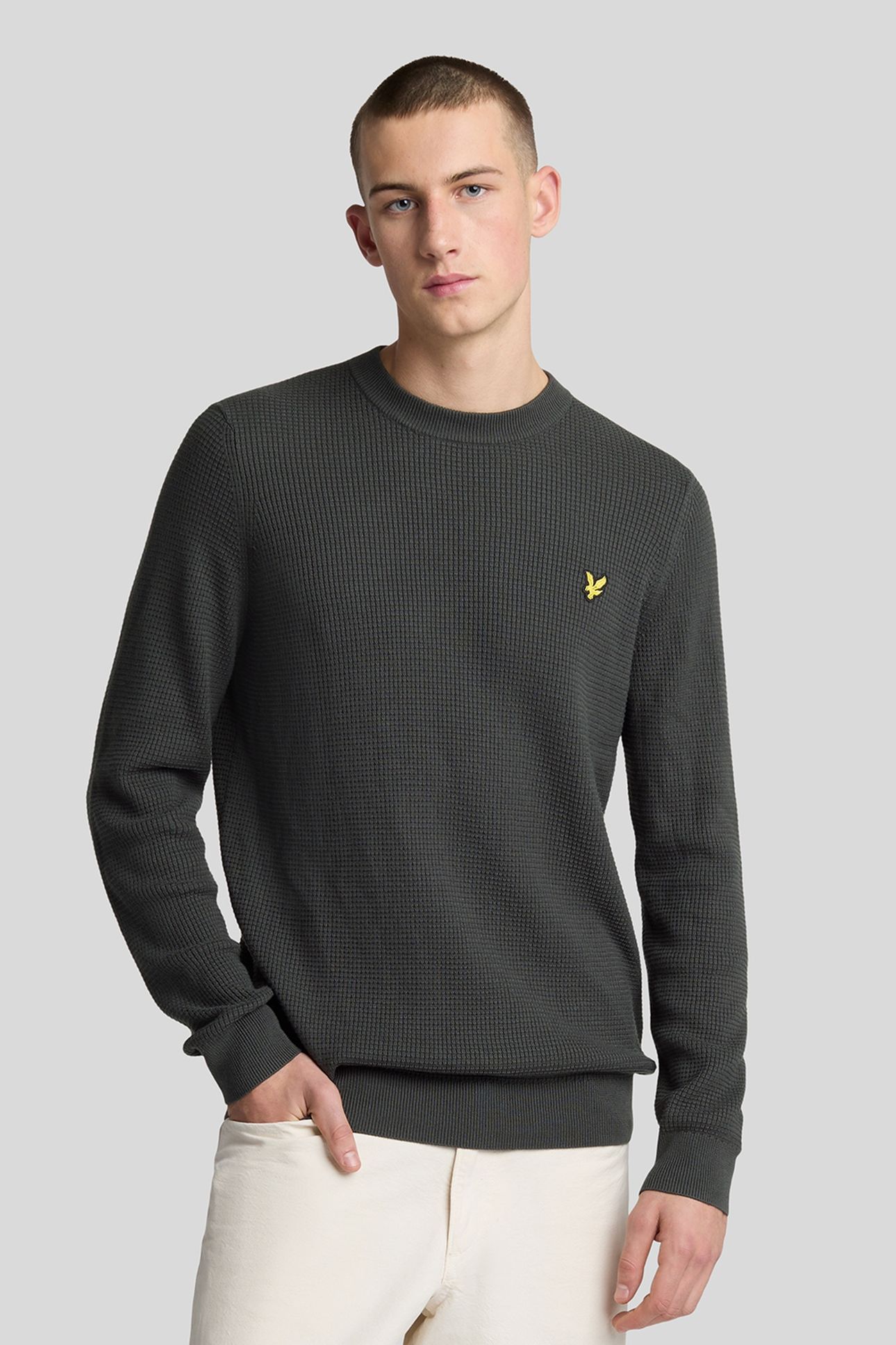GRID KNIT CREW NECK JUMPER GUNMETAL 1