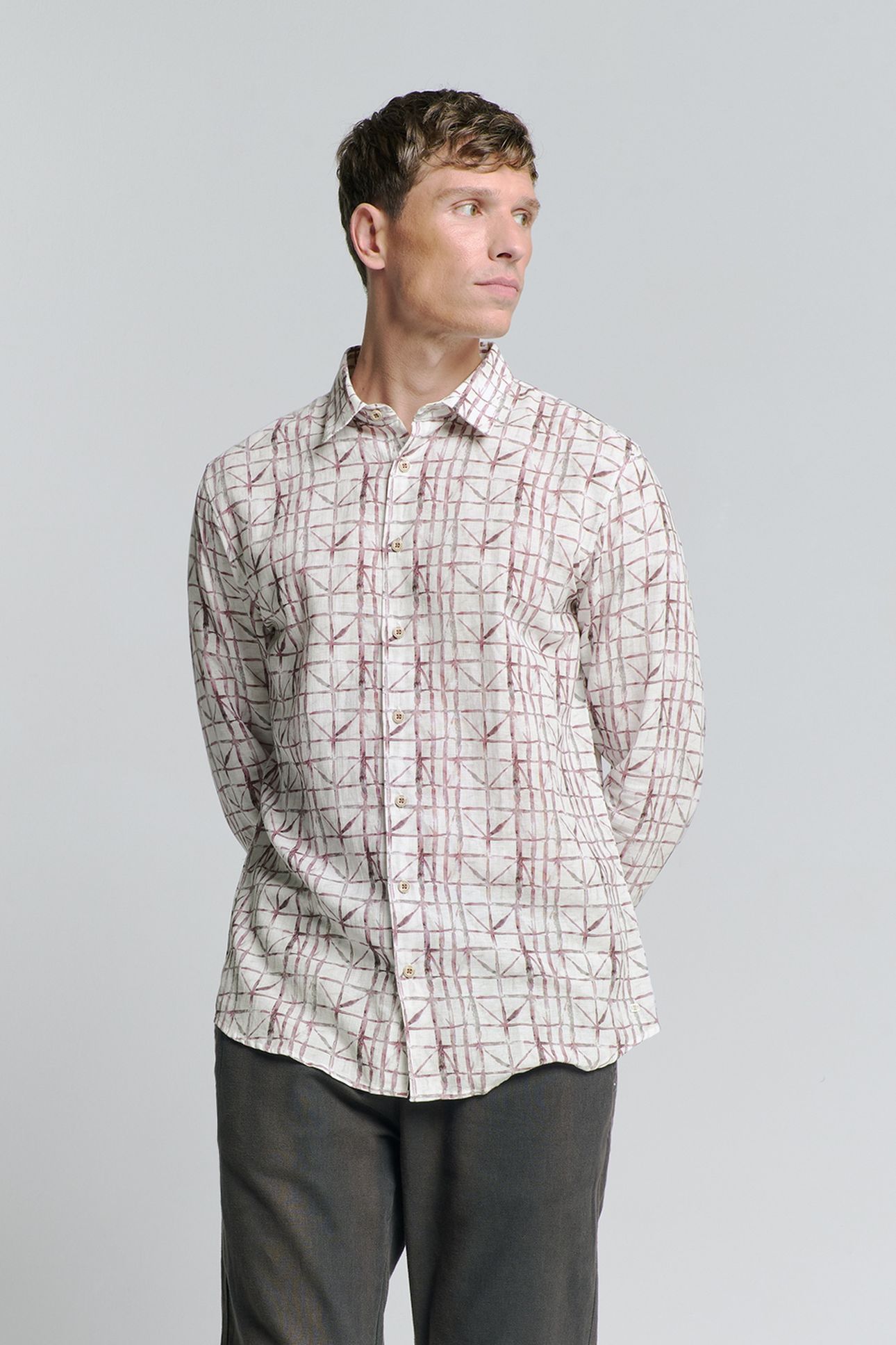 SHIRT ALLOVER PRINTED WITH LINEN MAUVE 1