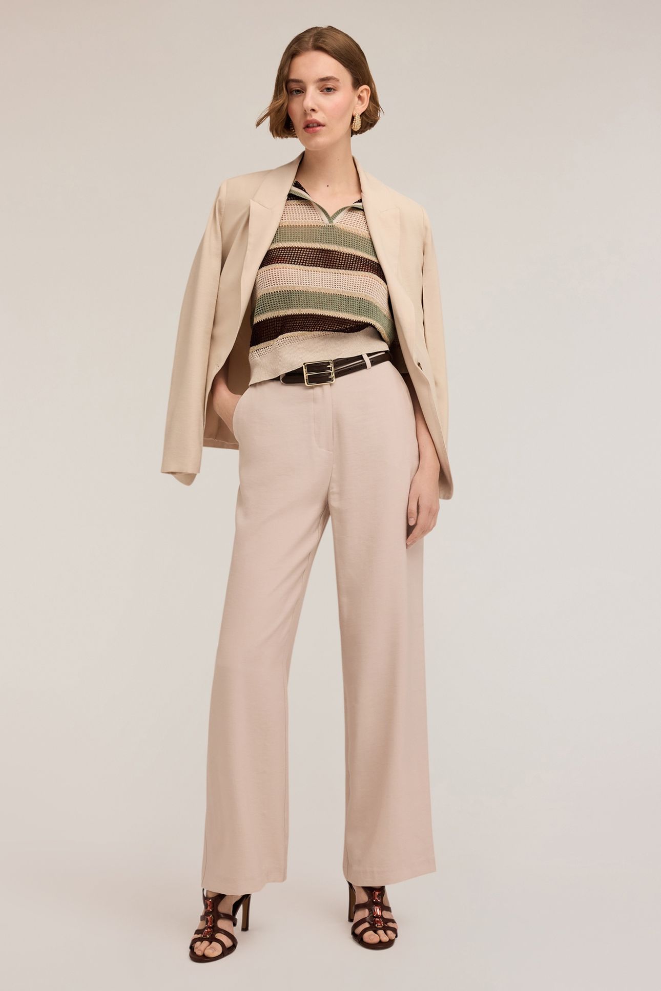 PALAZZO TROUSERS IN FLOWING VISCOSE BLEND FABRIC BEIGE 1