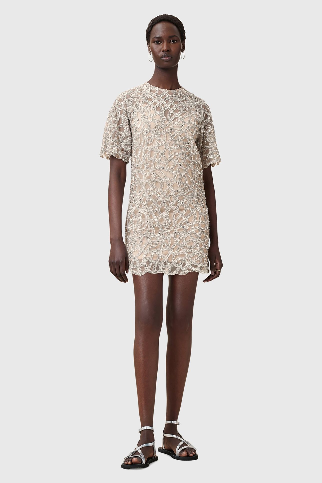 EVA EMB DRESS WHITE/SILVER 1