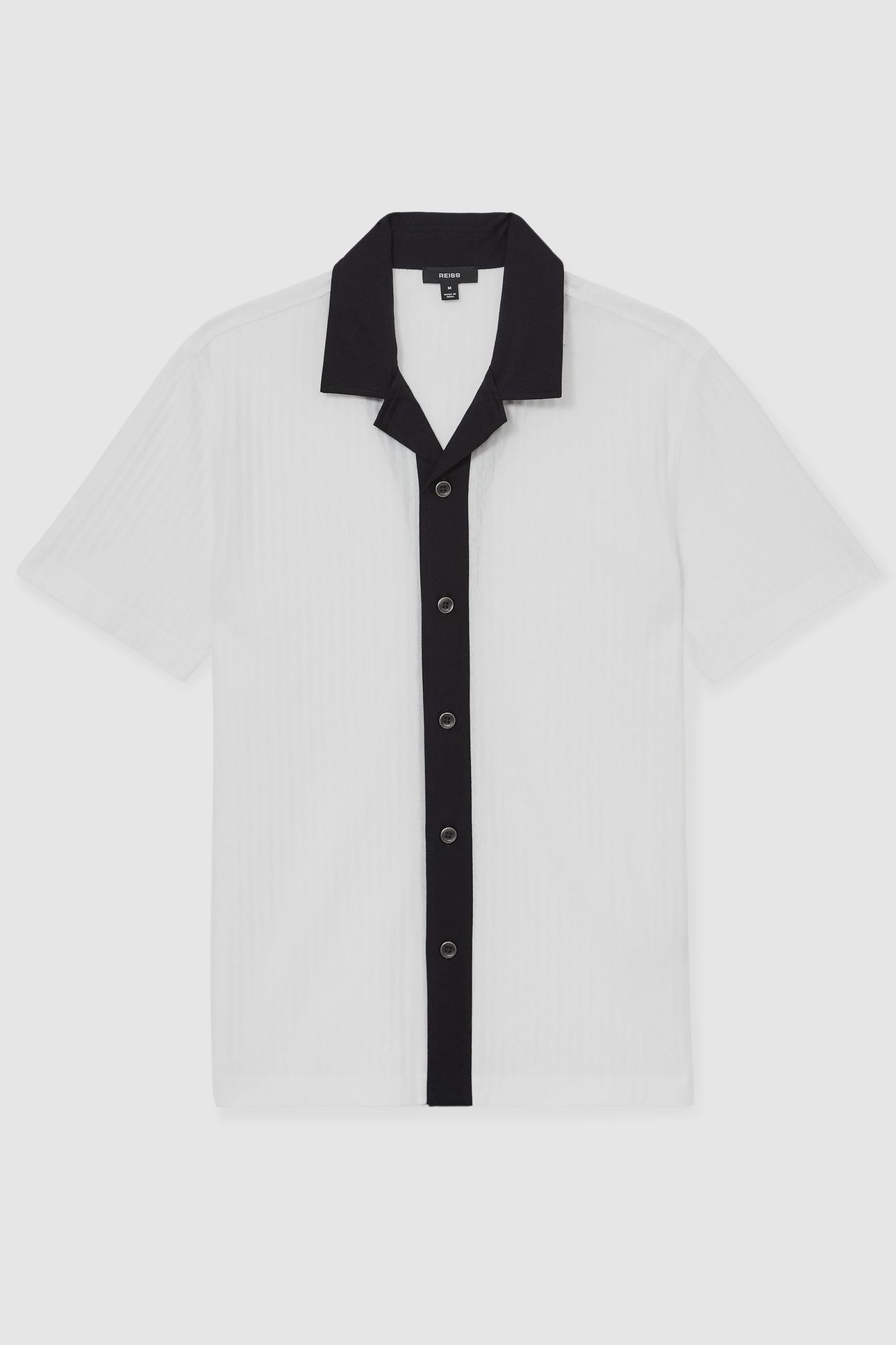 SS TEXTURED COLOUR BLOCK CUBAN SHIRT WHITE/NAVY 3