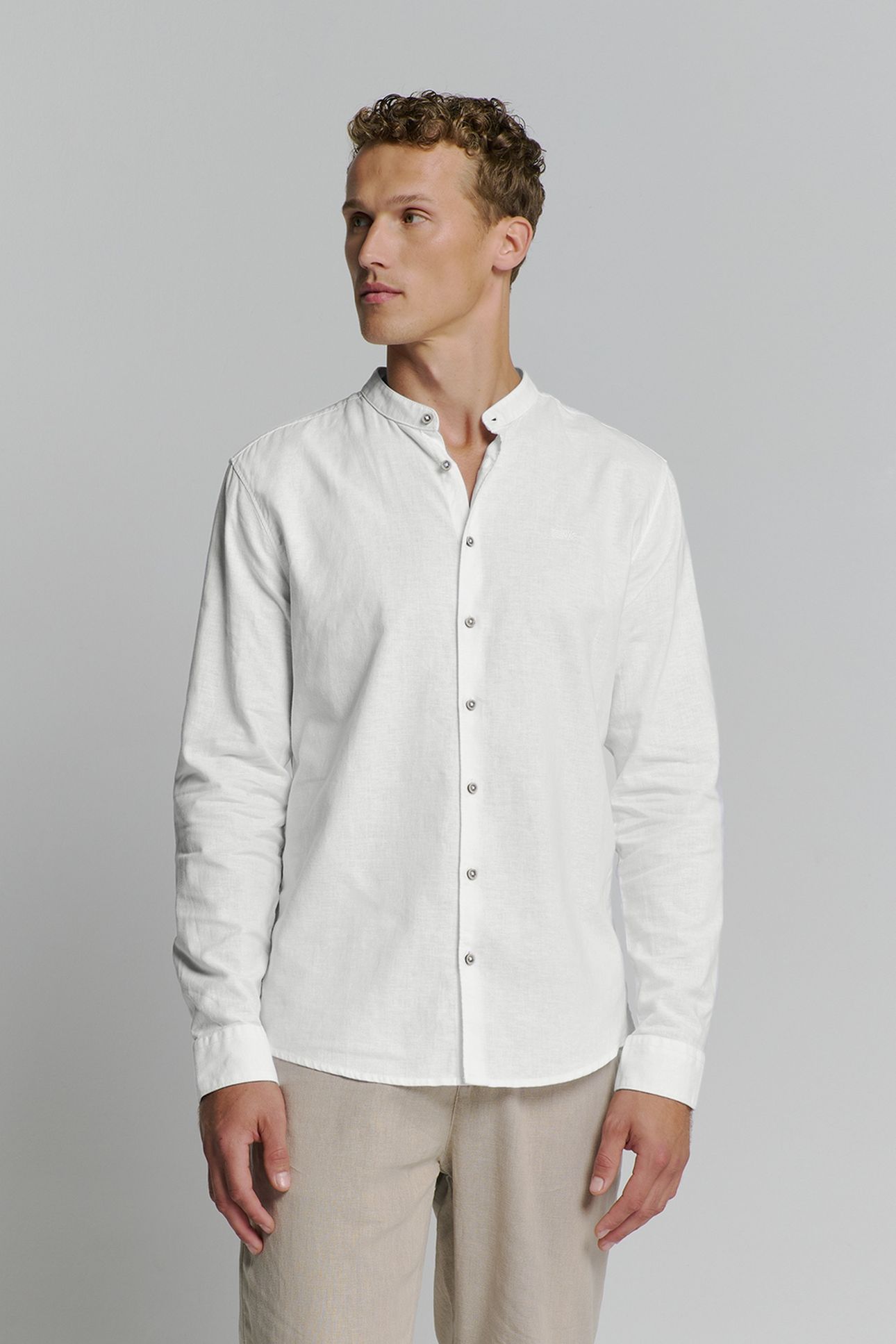 SHIRT GRANDDAD SOLID WITH LINEN WHITE 1