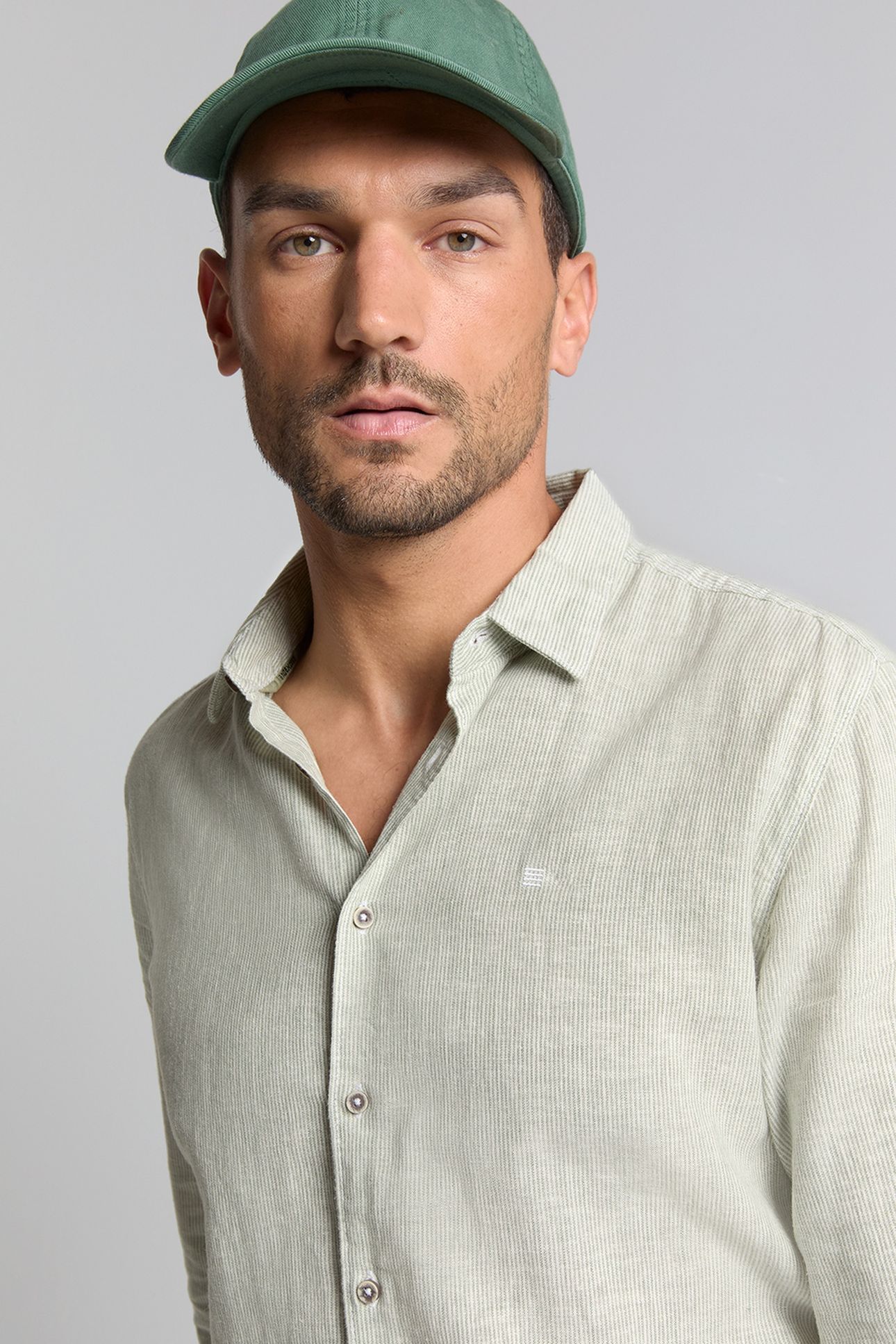 SHIRT VERTICAL SMALL STRIPES WITH LINEN GREEN 6