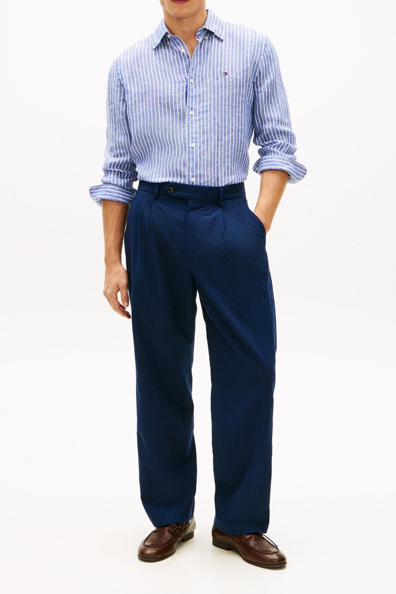 REGULAR FIT LINEN SHIRT WEDGE BLUE/STRIPE 1