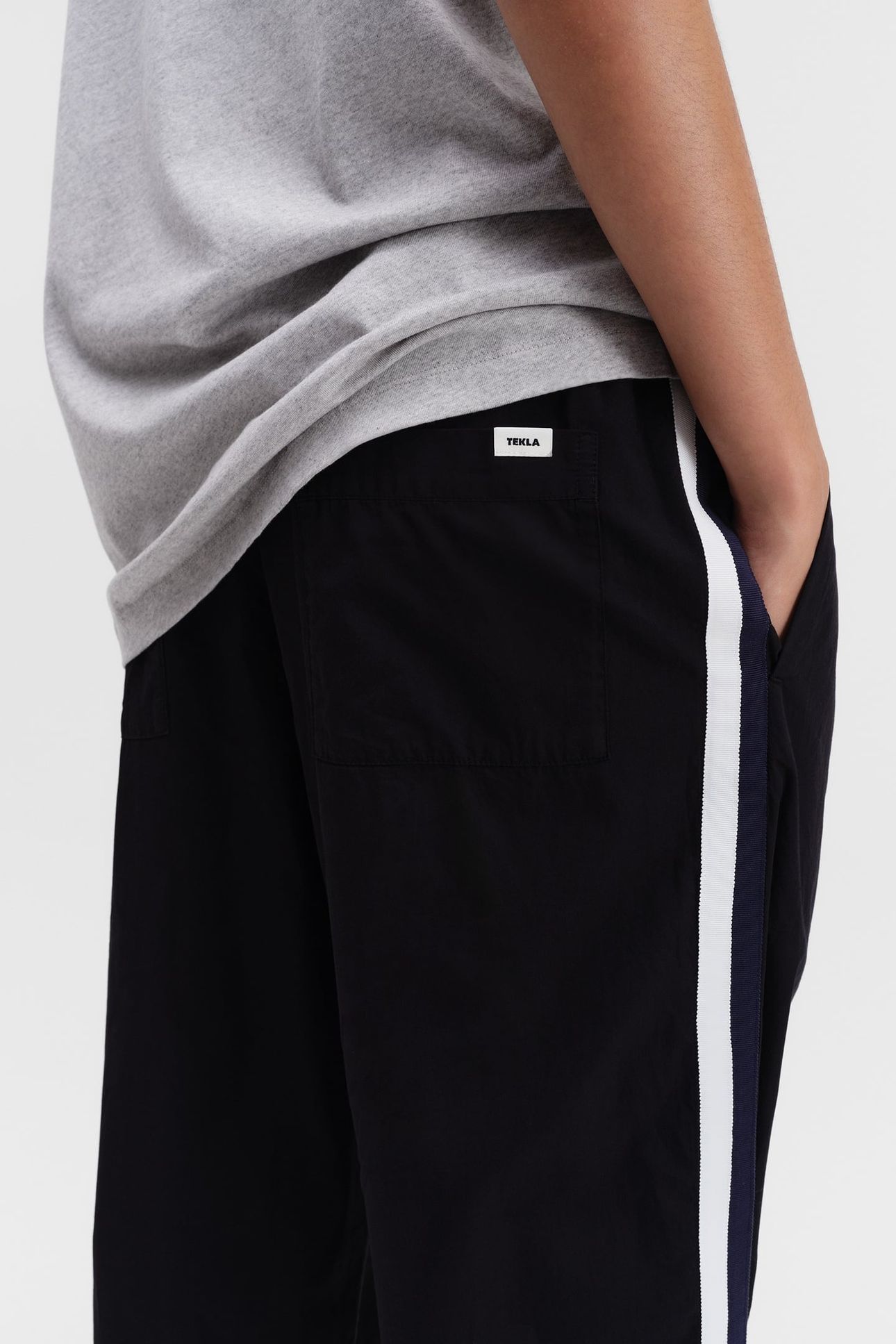 UNISEX POPLIN, PYJAMAS PANTS GROSGRAIN SIDE STRIPE ALL BLACK 9