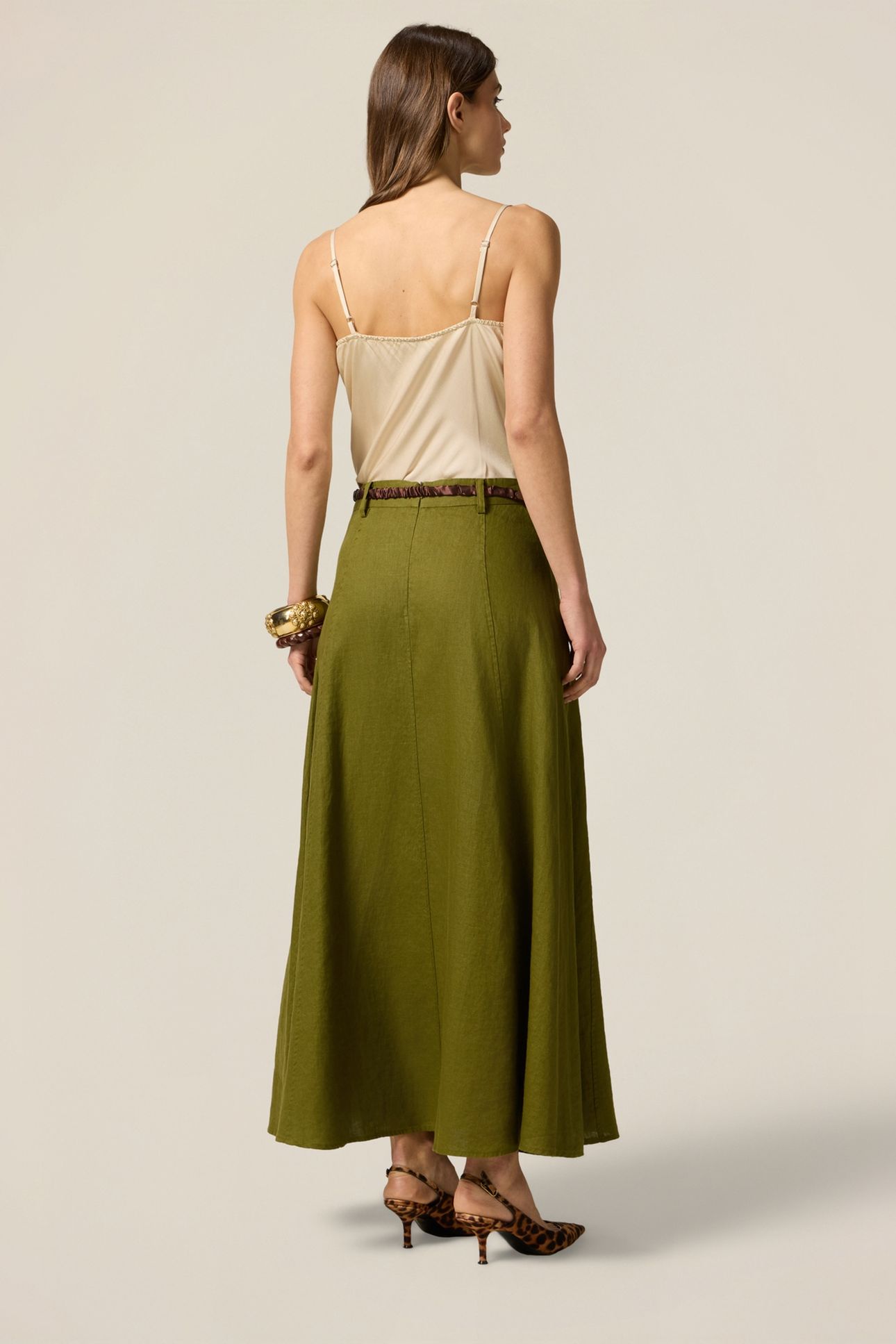 FLARED LINEN SKIRT GREEN 3