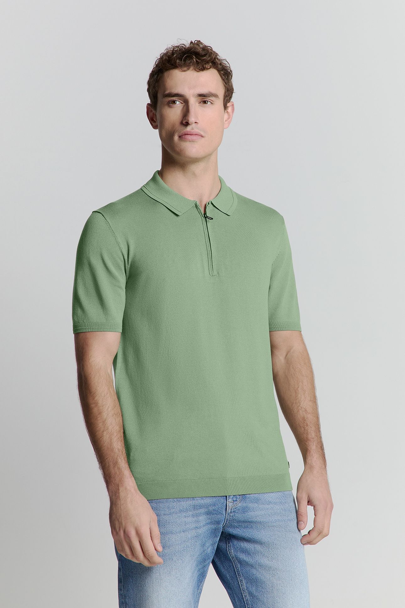 PULLOVER SHORT SLEEVE POLO ZIP SOLID GREEN 1