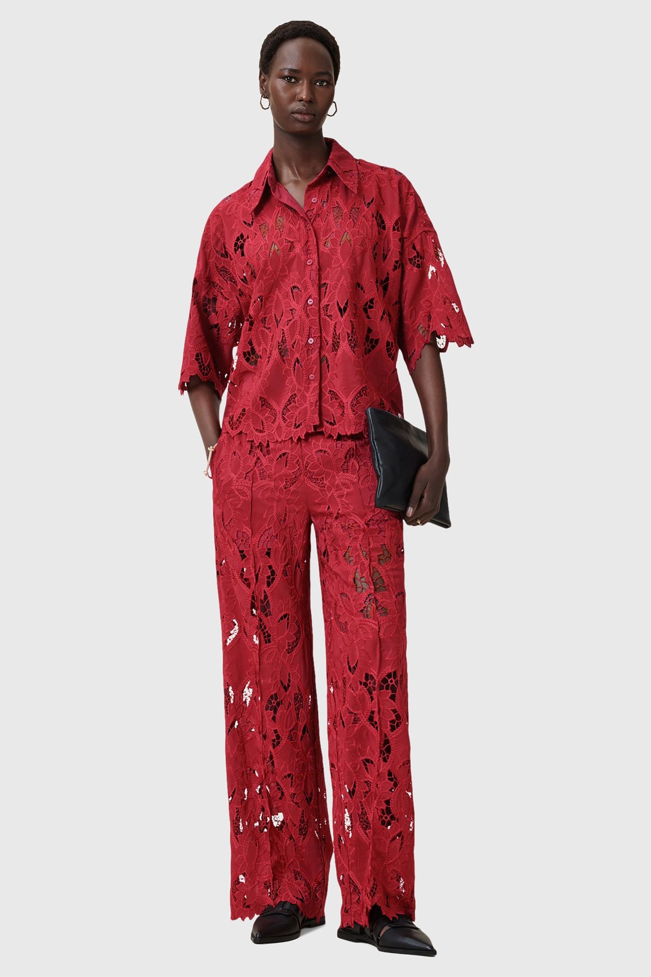 CHARLI EMB TROUSER BURNT BRICK RED 2