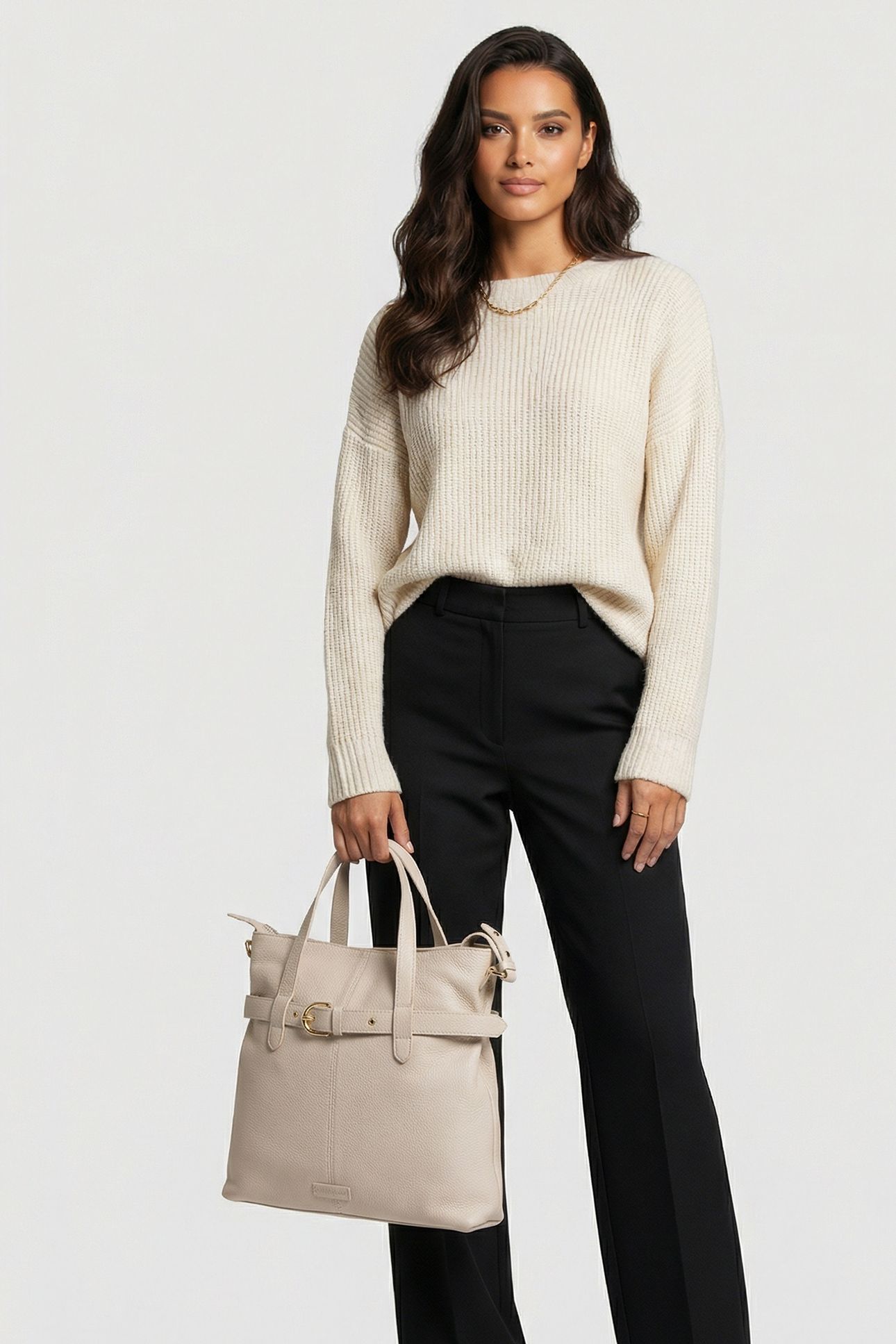 LARGE LEATHER TOTE BAG IN CREAM 1